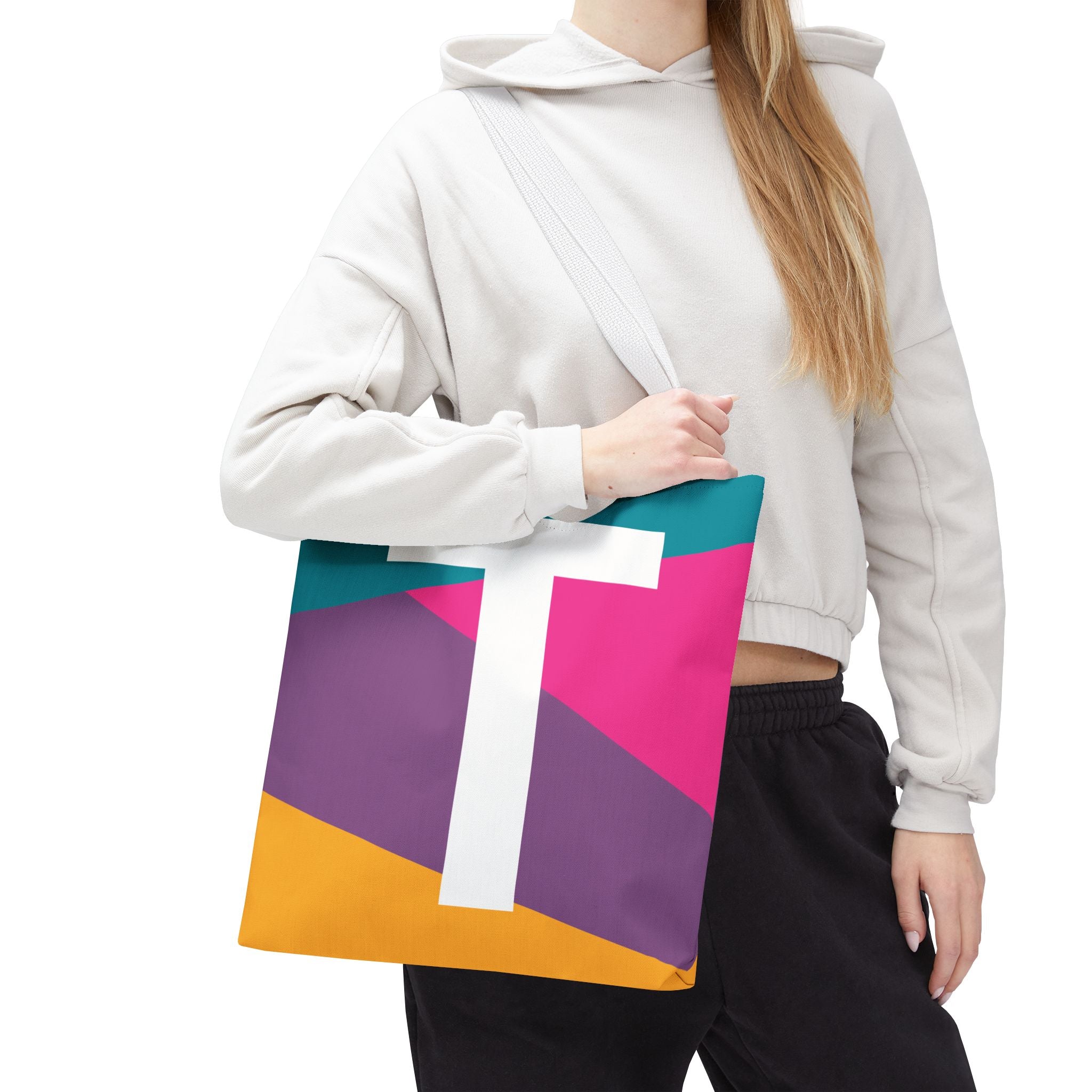 Monogram 'T' Colorblock Tote Bag — Personalized Initial T Shoulder Tote