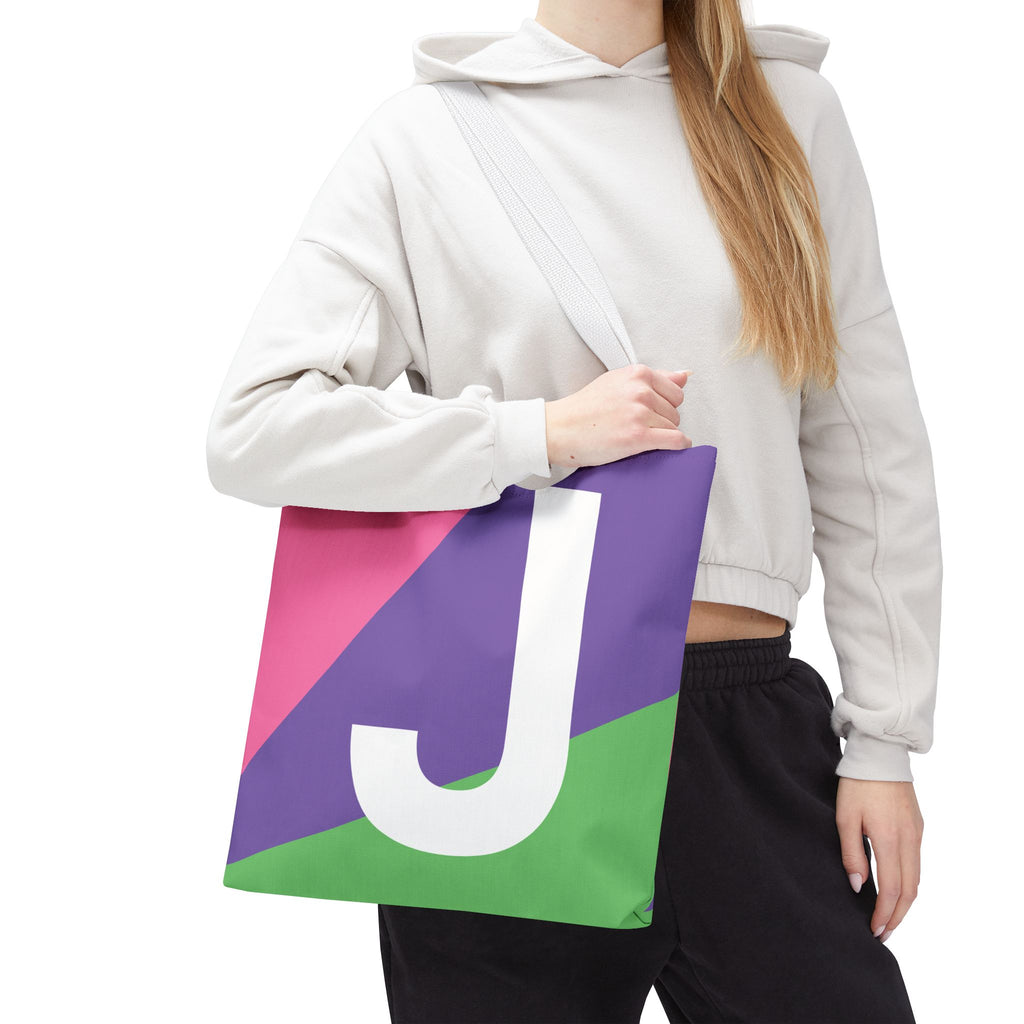 Monogram 'J' Colorblock Tote Bag — Personalized Initial J Shoulder Tote