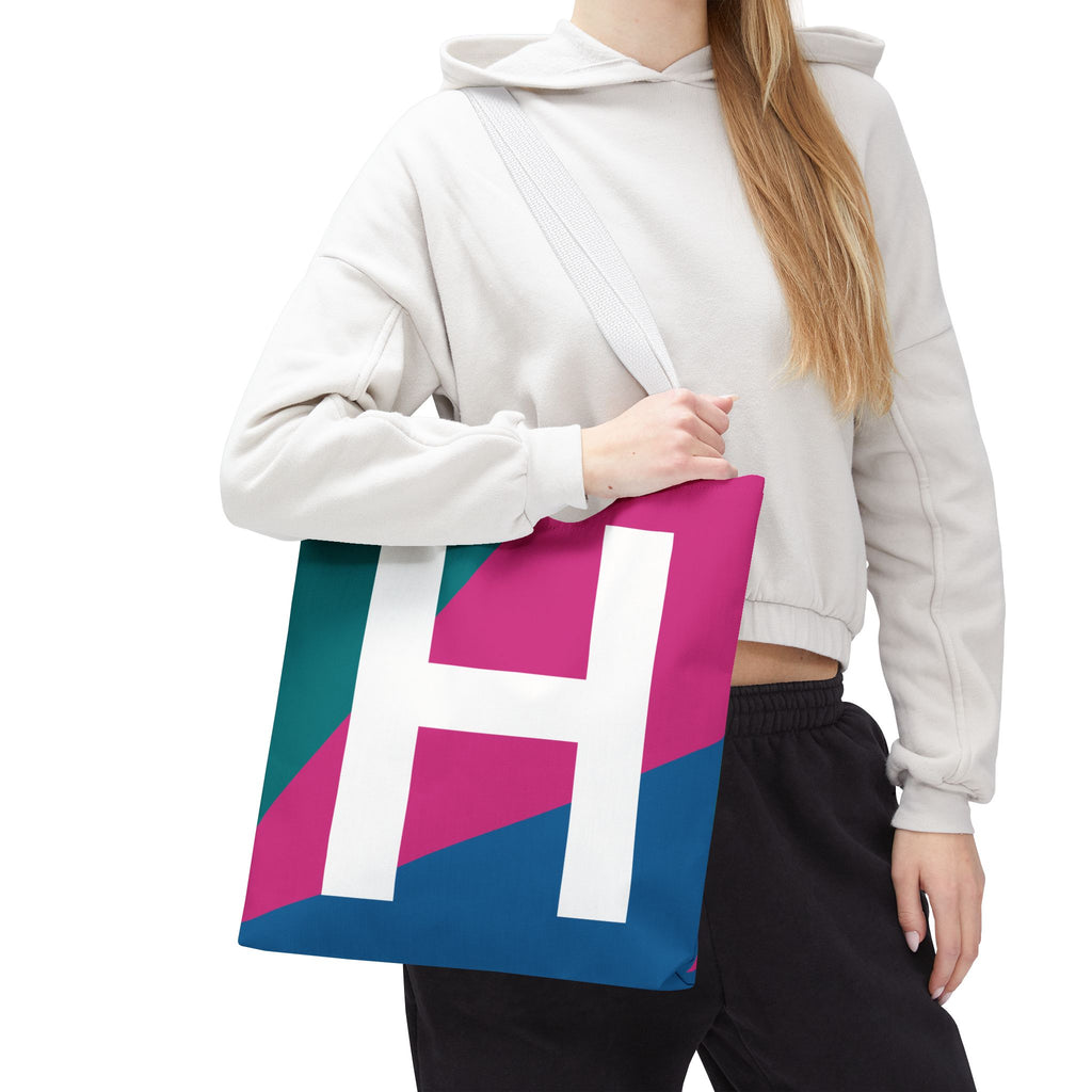 Monogram 'H' Colorblock Tote Bag — Personalized Initial H Shoulder Tote