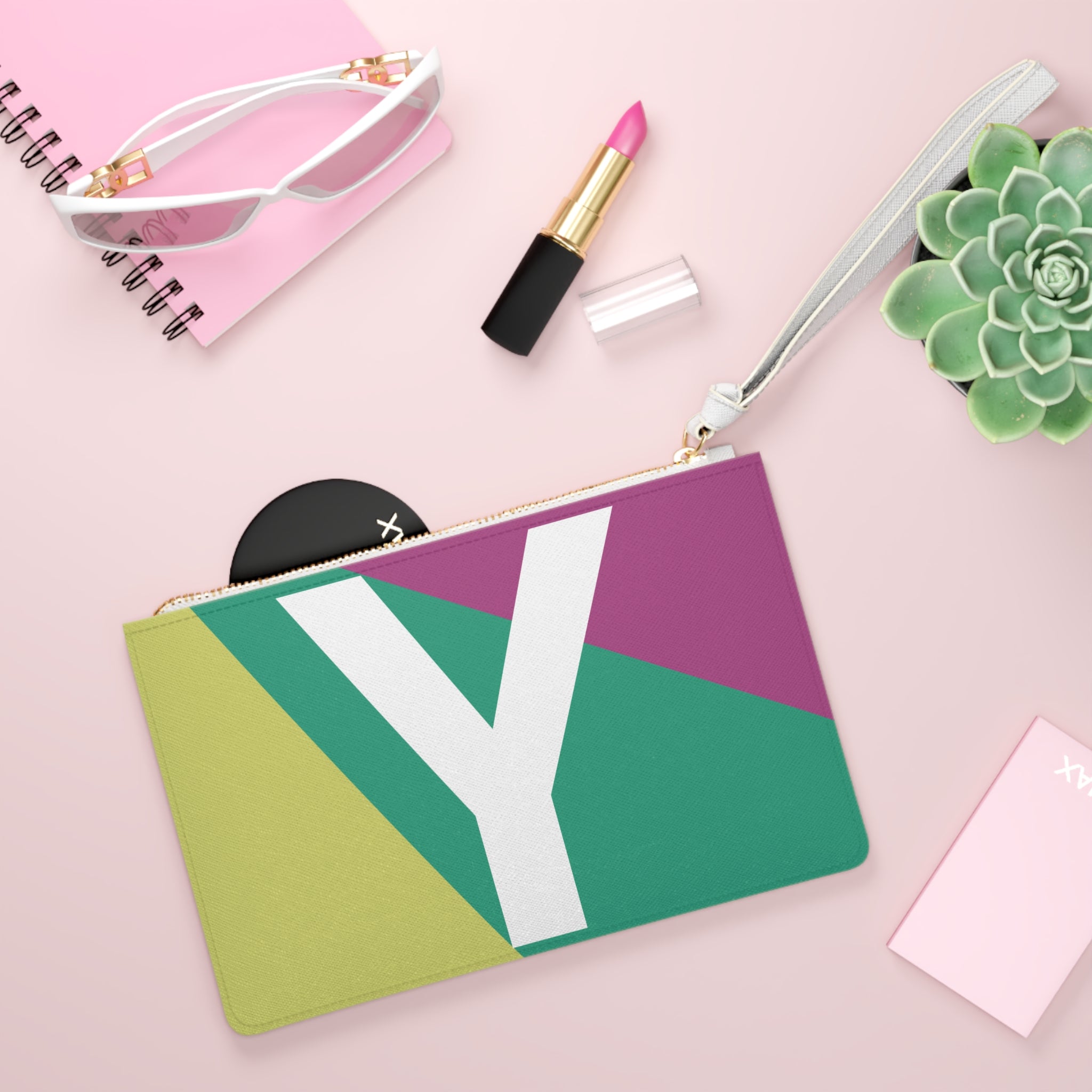 Monogram 'Y' Colorblock Clutch Bag — Bold Geometric Wristlet for Everyday & Gifts