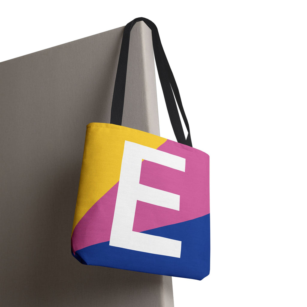Monogram 'E' Colorblock Tote Bag — Personalized Initial E Shoulder Tote