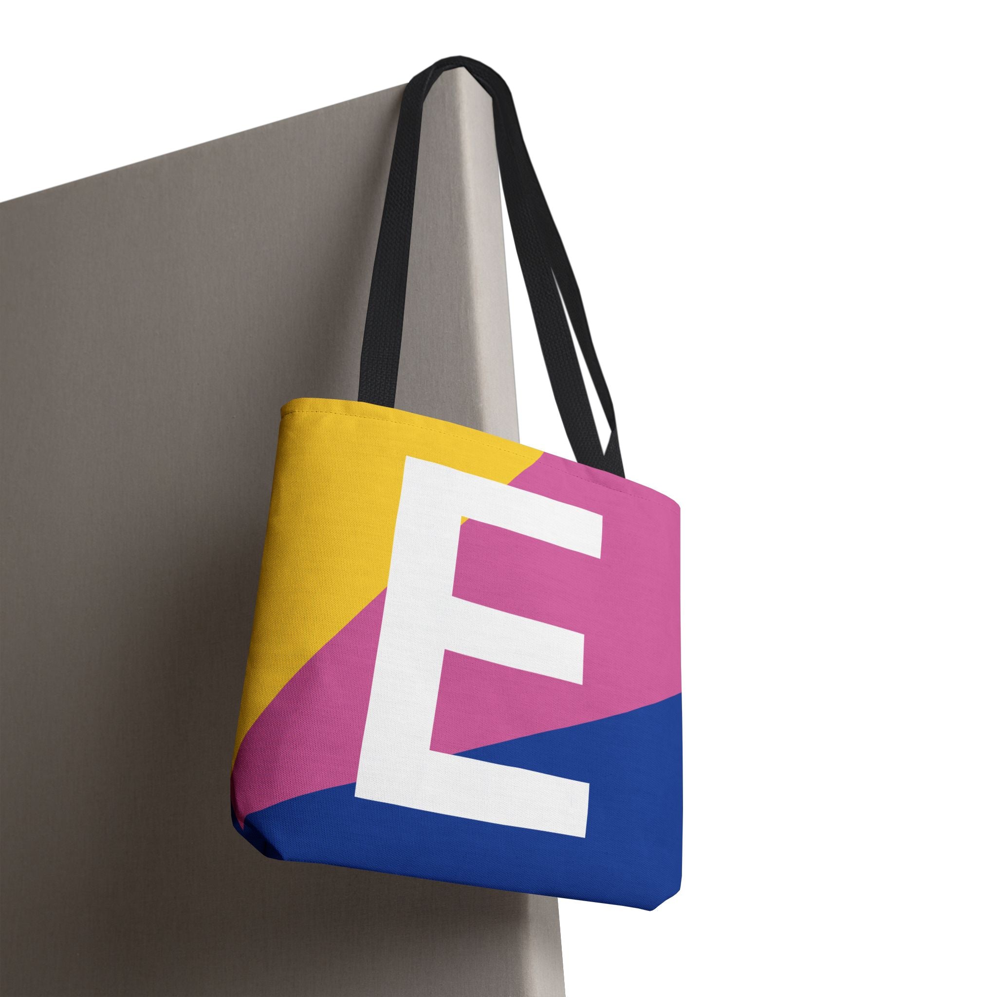 Monogram 'E' Colorblock Tote Bag — Personalized Initial E Shoulder Tote