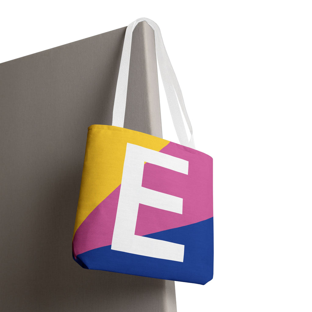 Monogram 'E' Colorblock Tote Bag — Personalized Initial E Shoulder Tote