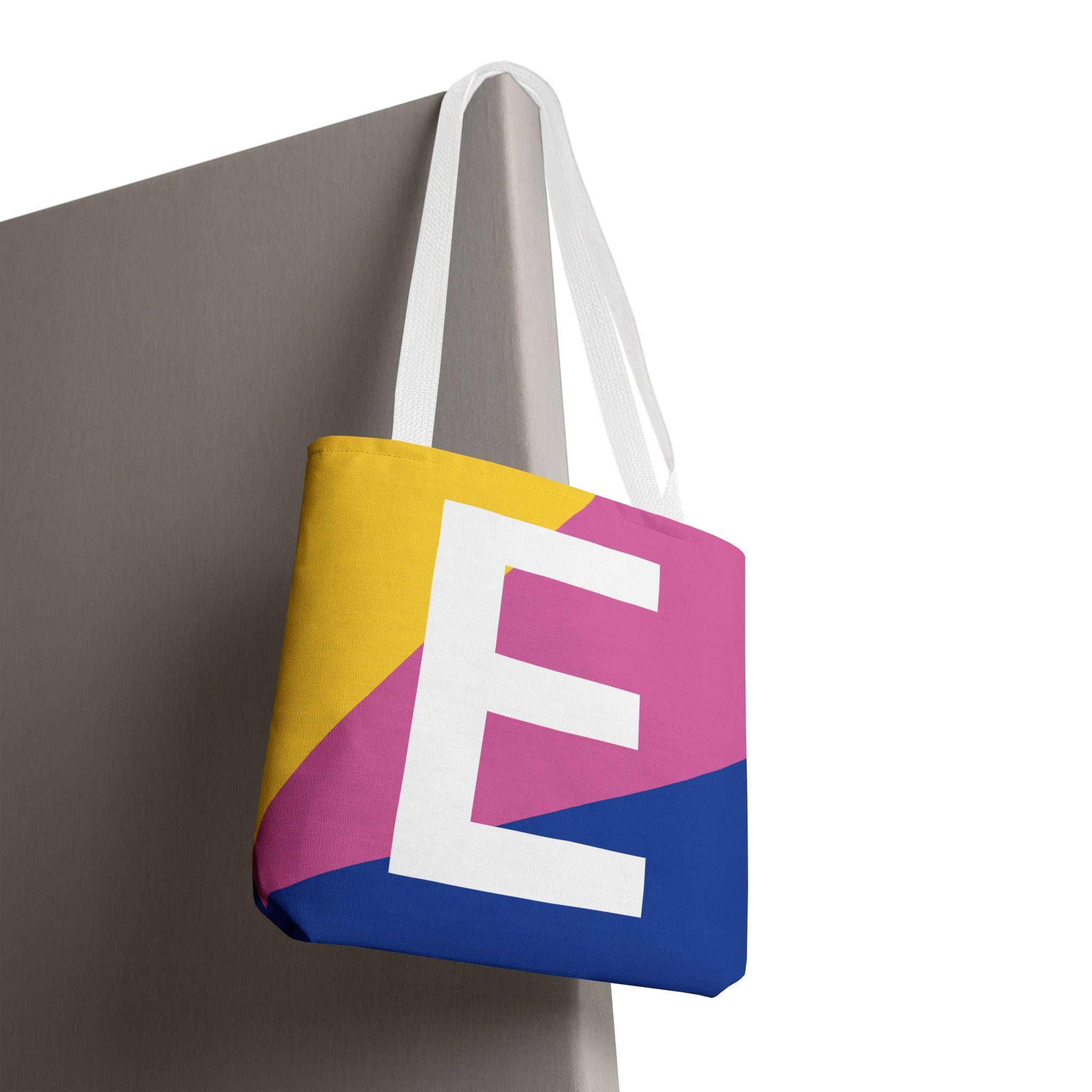 Monogram 'E' Colorblock Tote Bag — Personalized Initial E Shoulder Tote