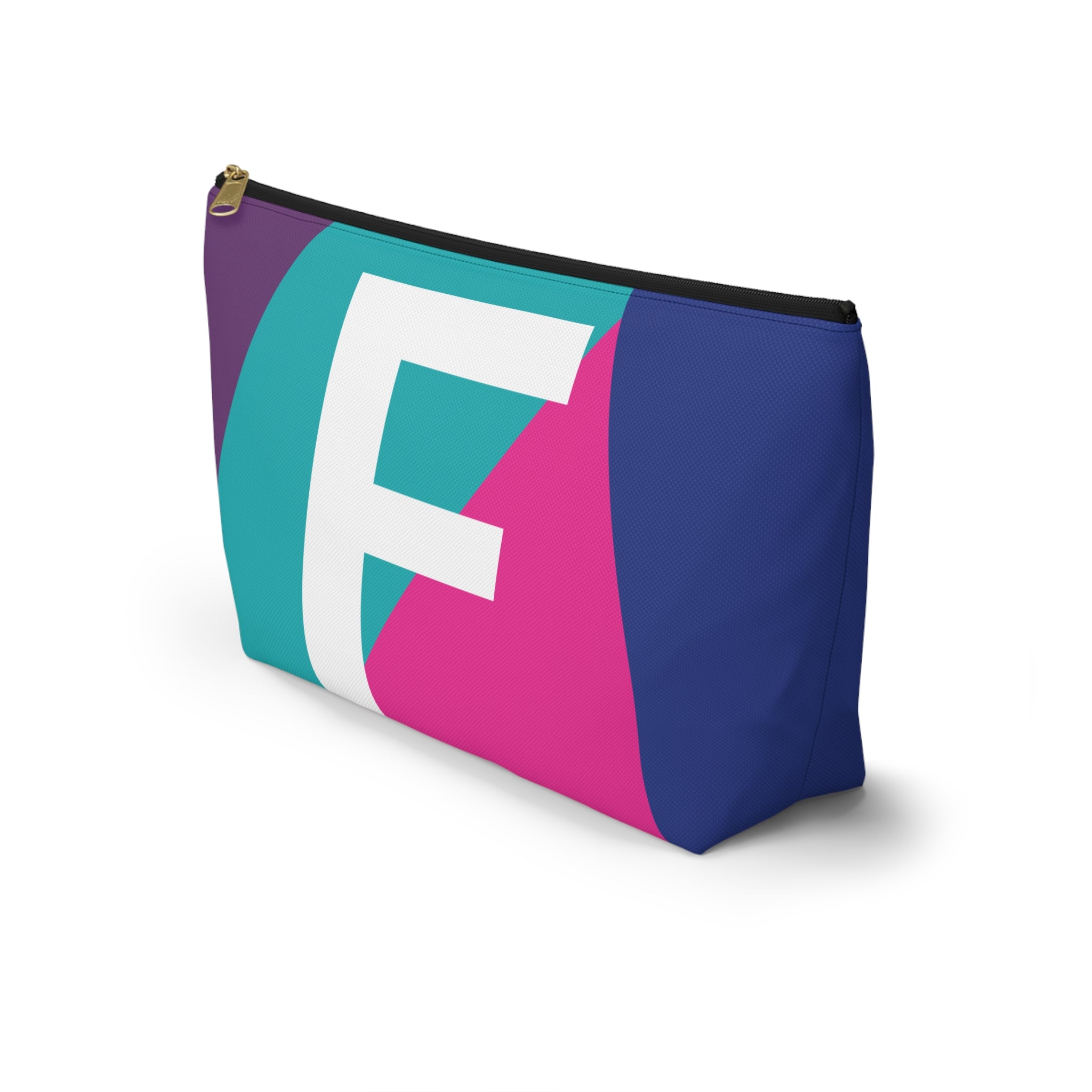 Initials Colorblock Accessory Pouch — Monogram F T-Bottom Cosmetic Bag