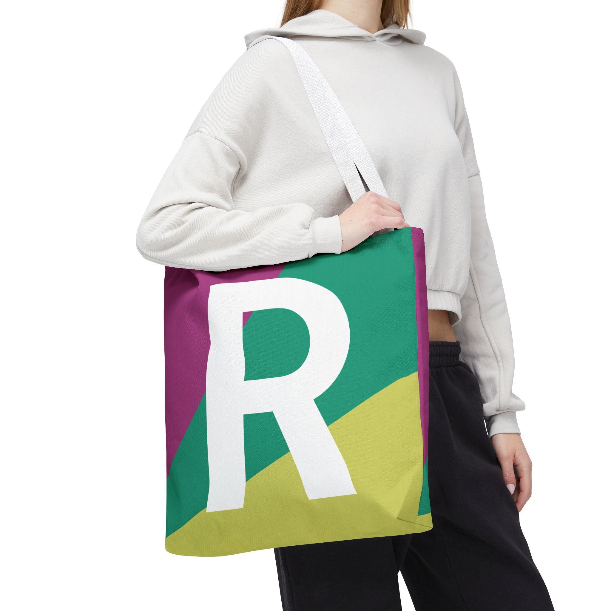 Monogram 'R' Colorblock Tote Bag — Personalized Initial R Shoulder Tote