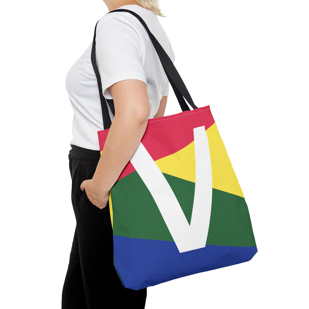 Monogram 'V' Colorblock Tote Bag — Personalized Initial V Shoulder Tote