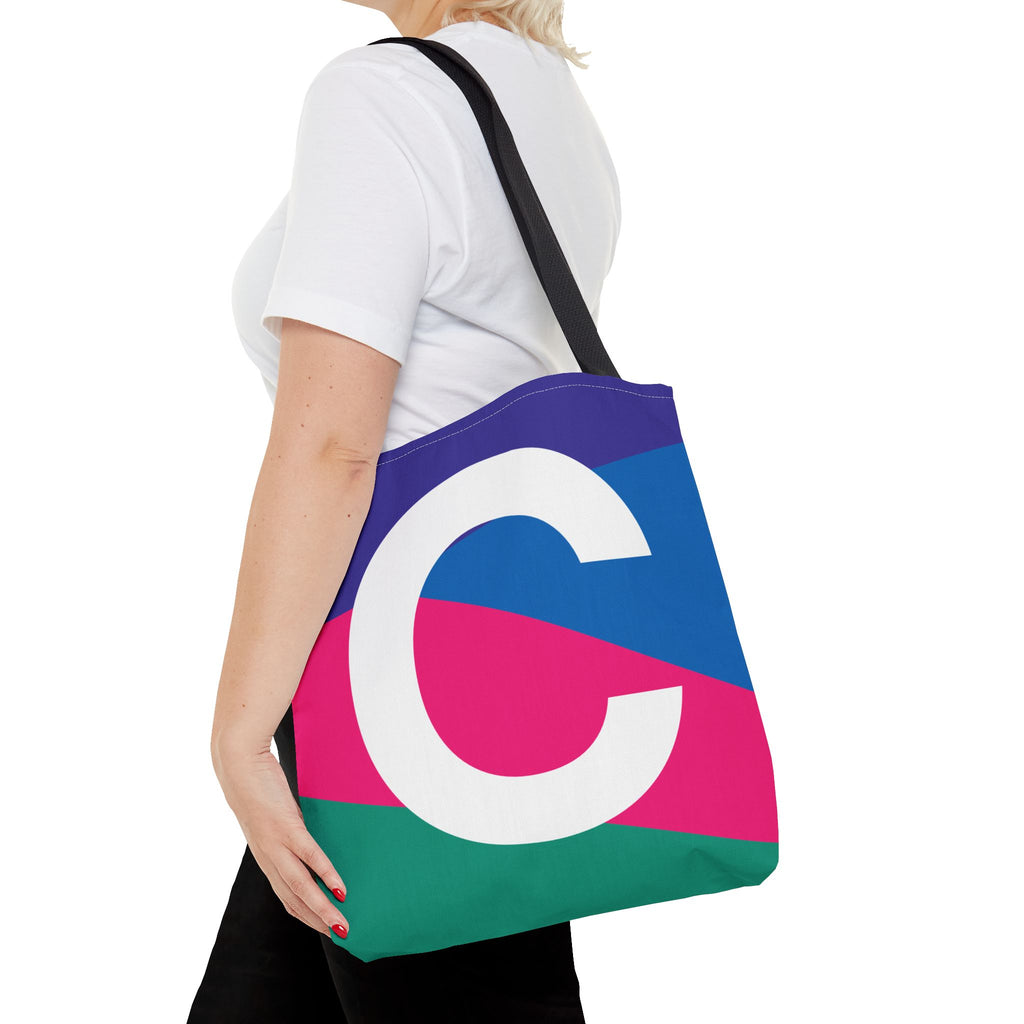 Monogram 'C' Colorblock Tote Bag — Personalized Initial C Shoulder Tote