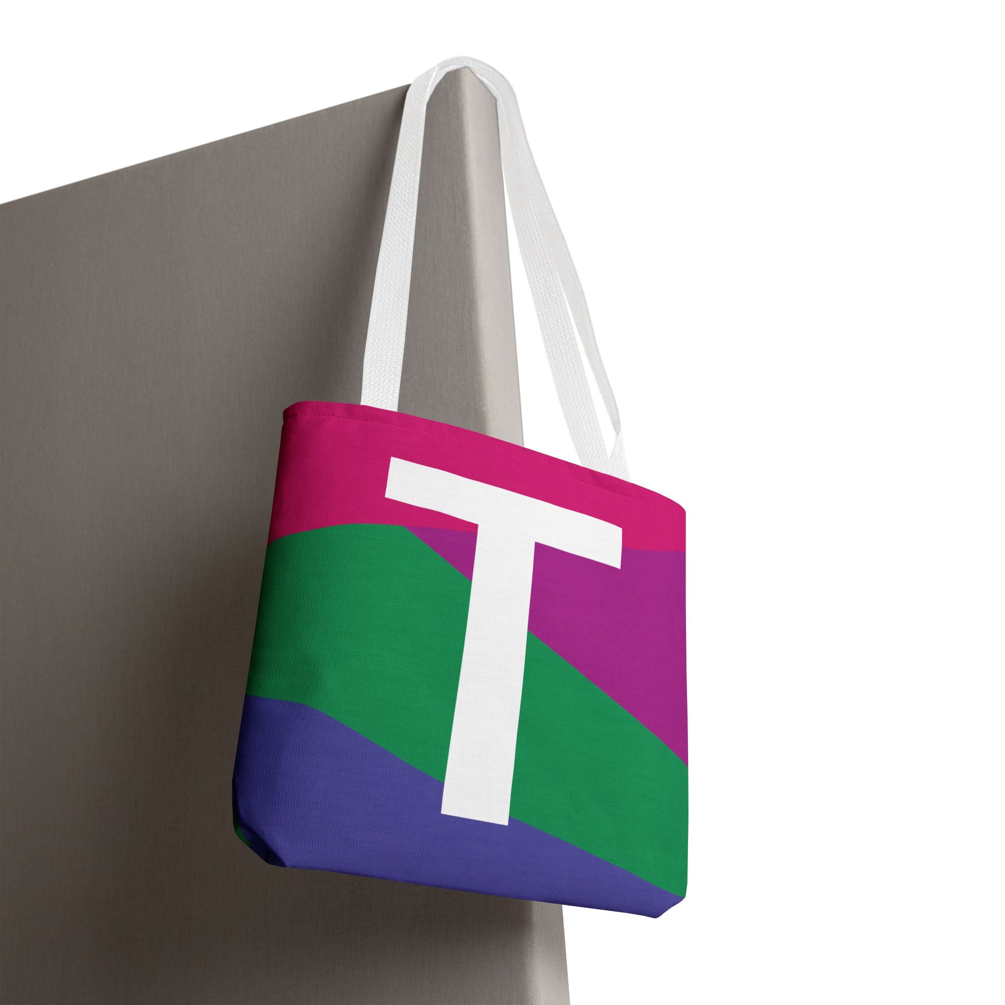 Monogram 'T' Colorblock Tote Bag — Personalized Initial T Shoulder Tote