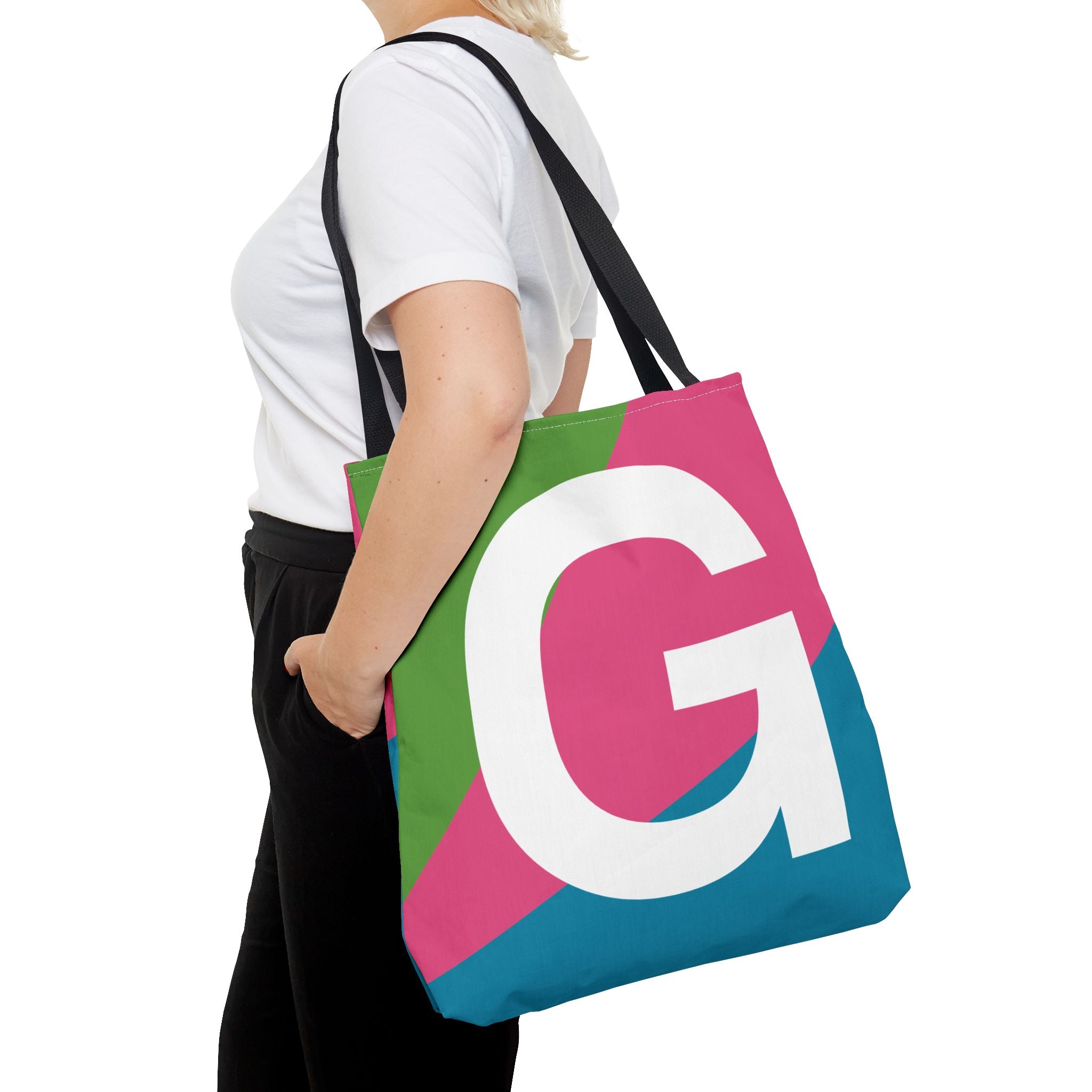 Monogram 'G' Colorblock Tote Bag — Personalized Initial G Shoulder Tote