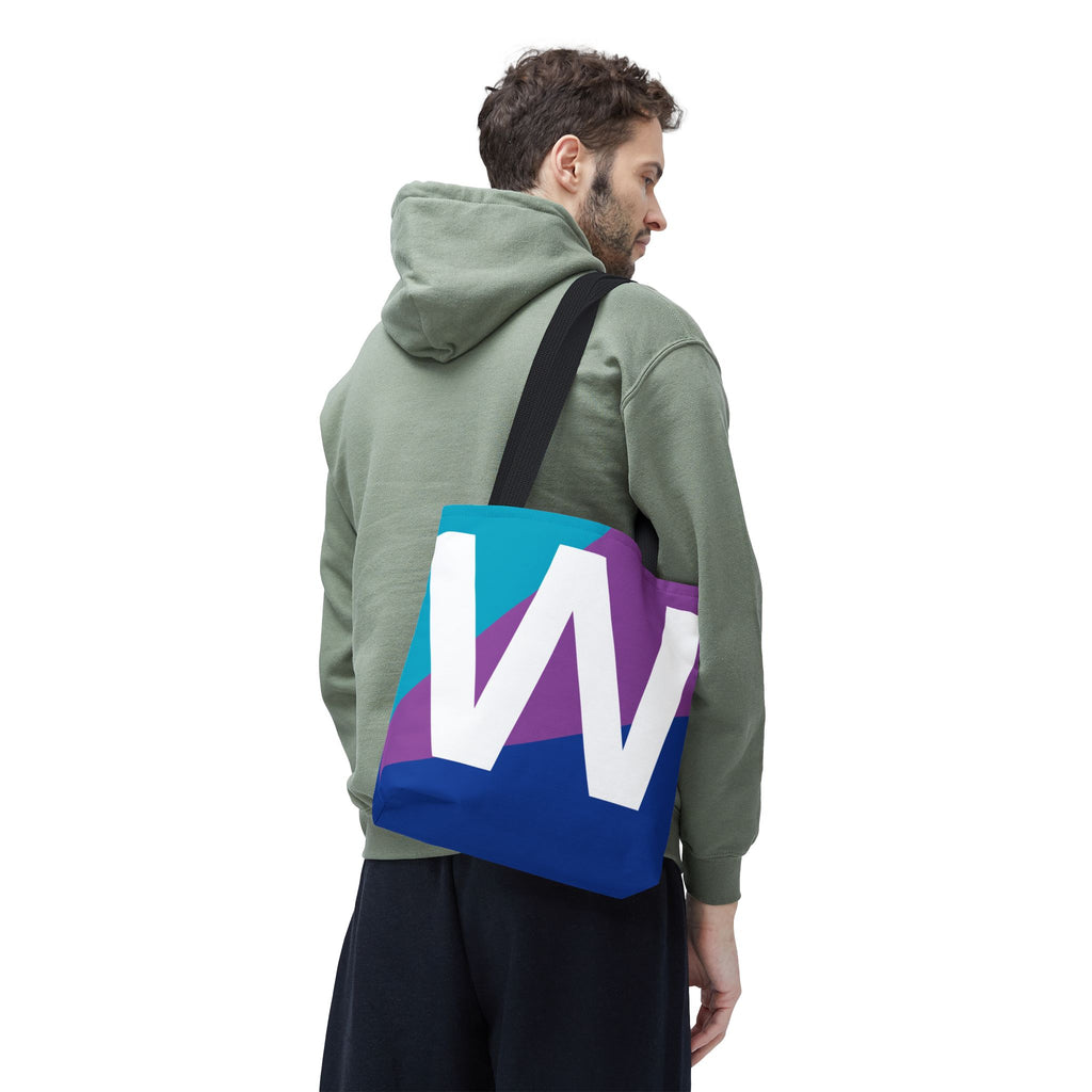 Monogram 'W' Colorblock Tote Bag — Personalized Initial W Shoulder Tote