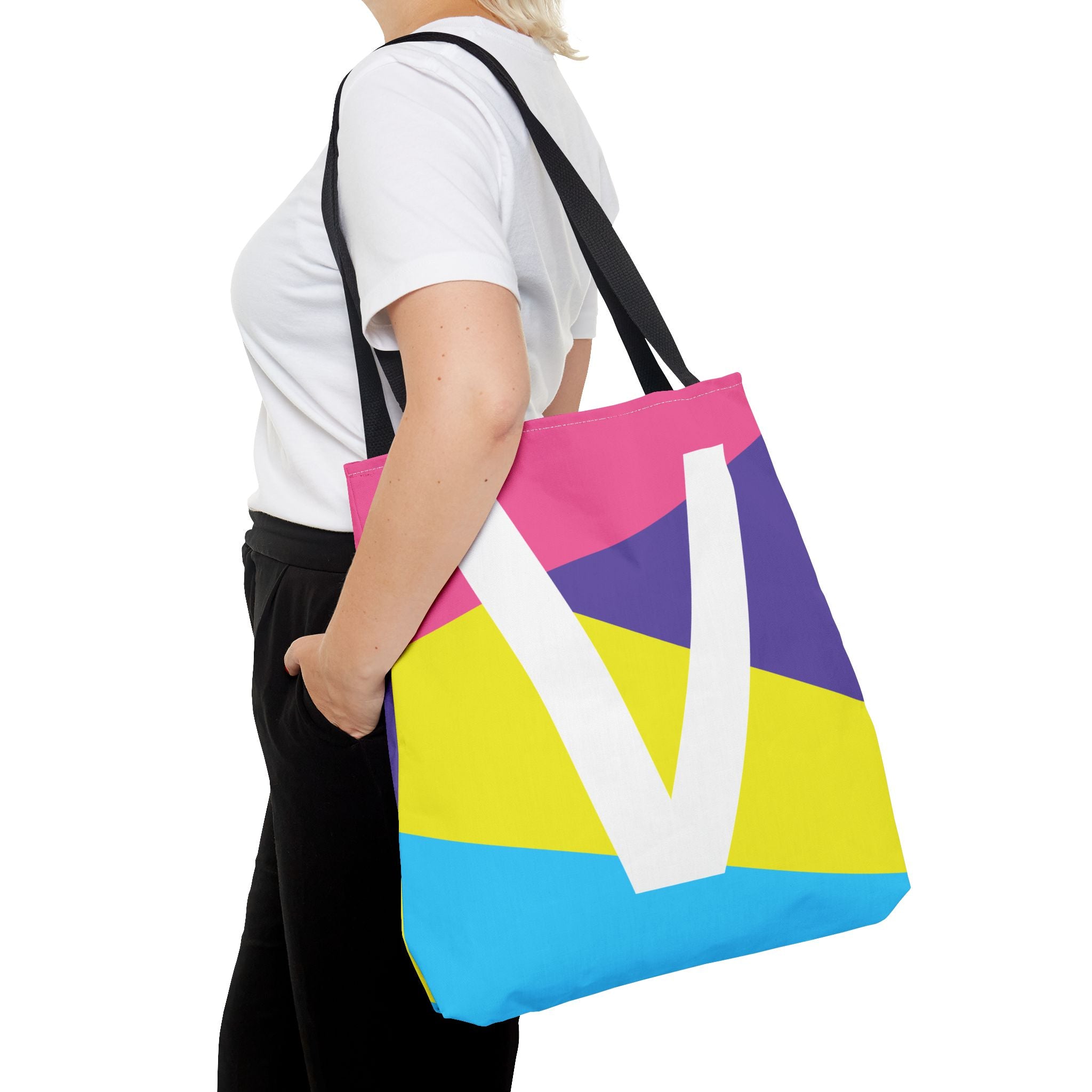 Monogram 'V' Colorblock Tote Bag — Personalized Initial V Shoulder Tote