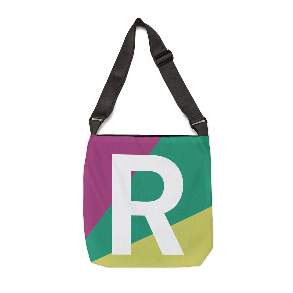 Initial Letter 'R' Colorblock Adjustable Tote Bag — Monogram Alphabet Shoulder Bag