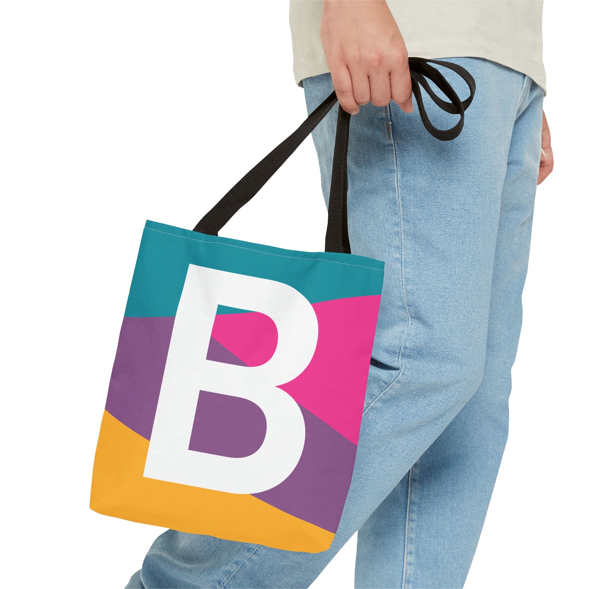 Monogram 'B' Colorblock Tote Bag — Personalized Initial A Shoulder Tote