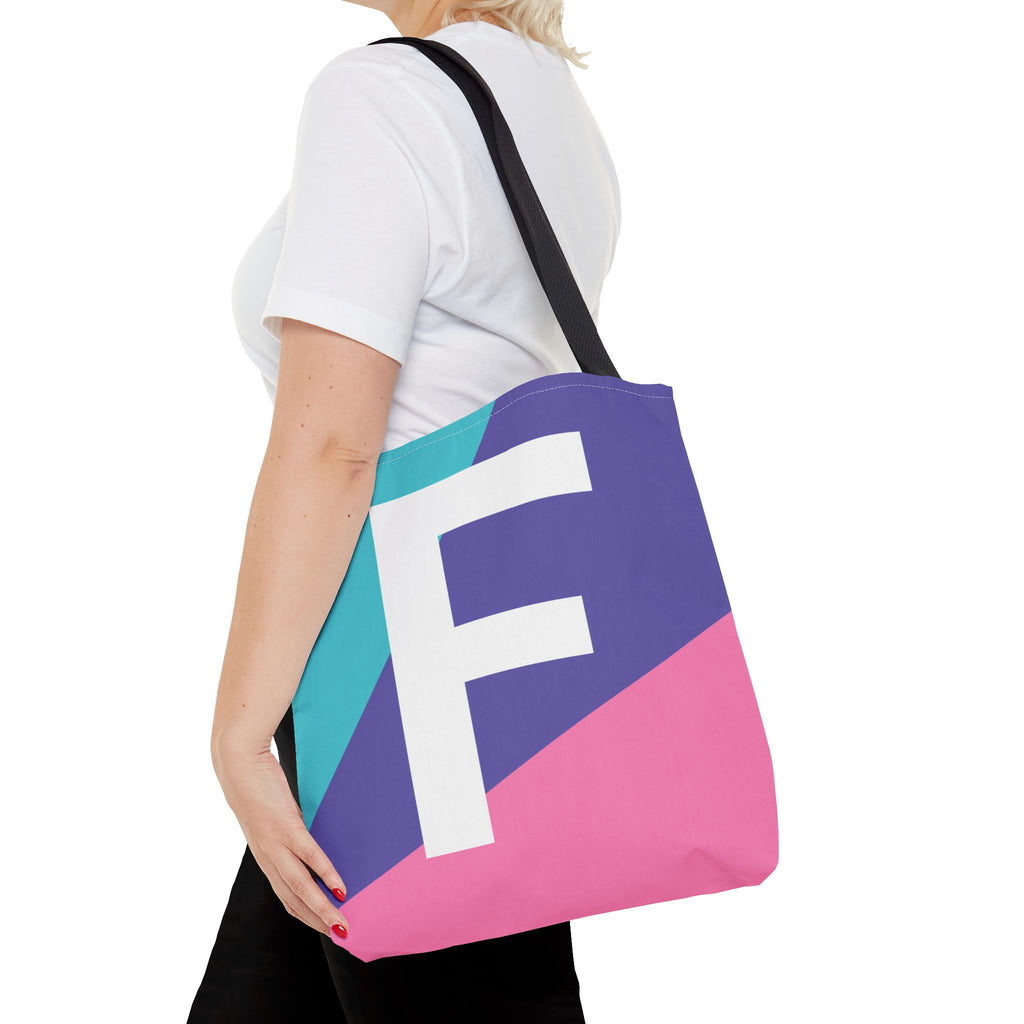 Monogram 'F' Colorblock Tote Bag — Personalized Initial F Shoulder Tote
