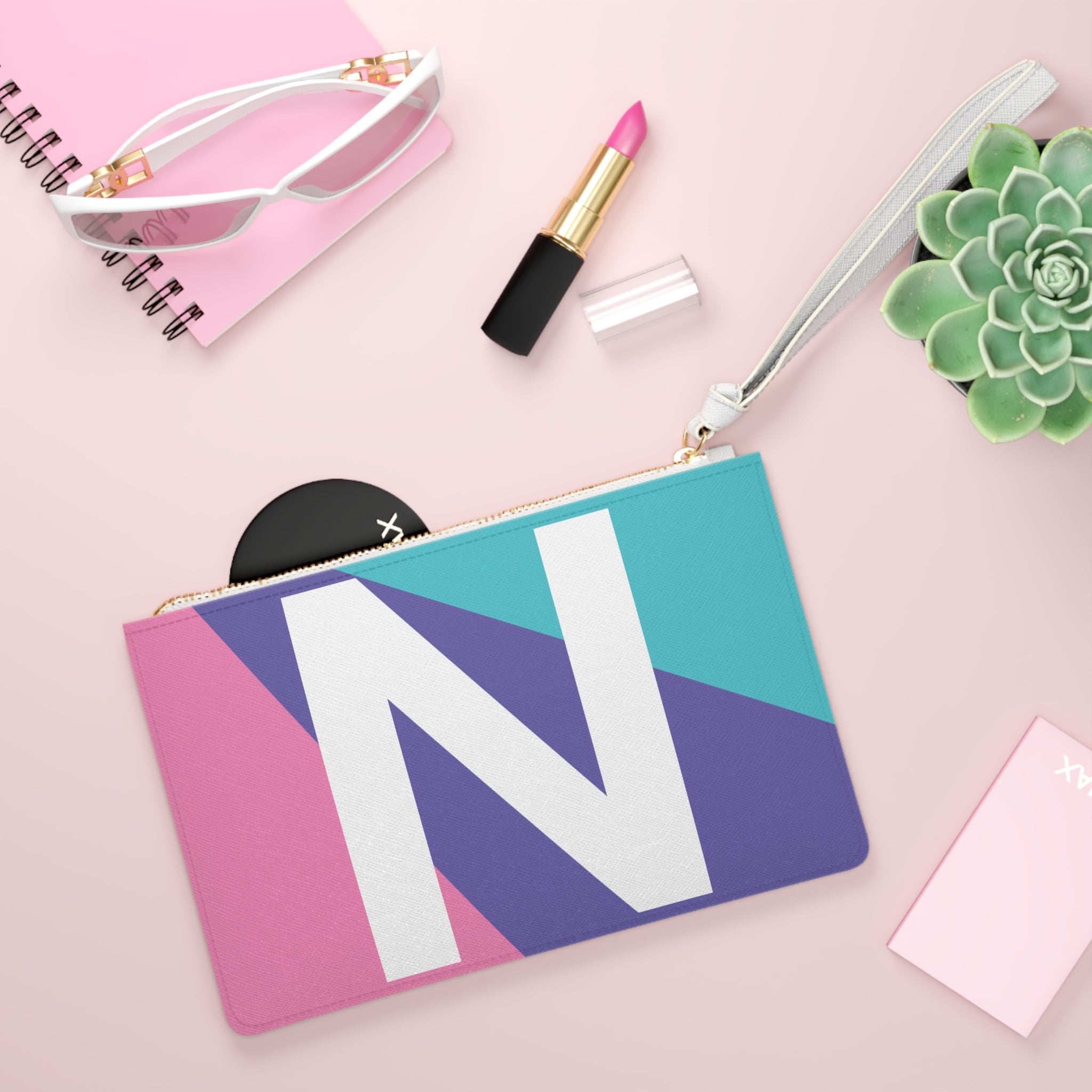 Monogram 'N' Colorblock Clutch Bag — Bold Geometric Wristlet for Everyday & Gifts