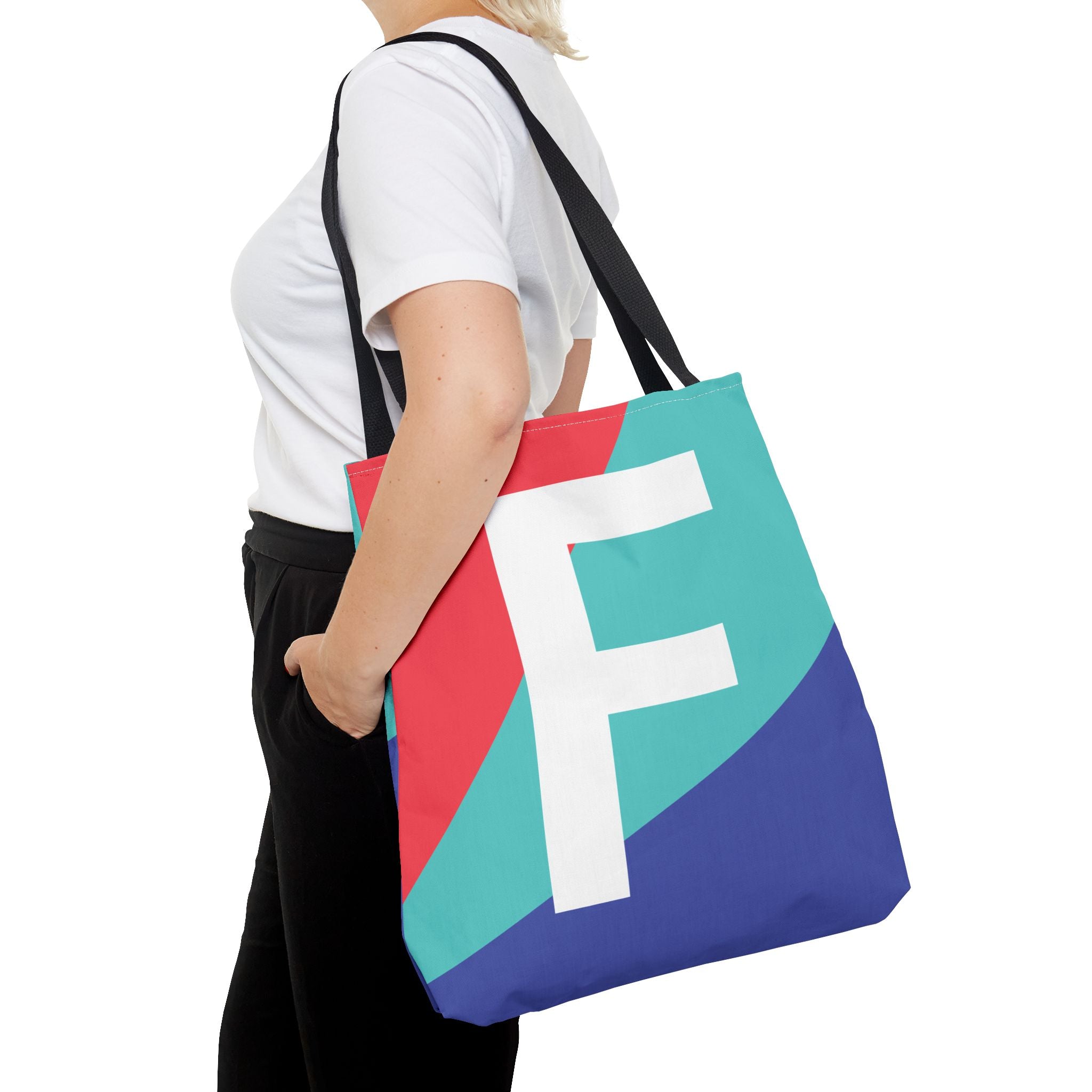 Monogram 'F' Colorblock Tote Bag — Personalized Initial F Shoulder Tote