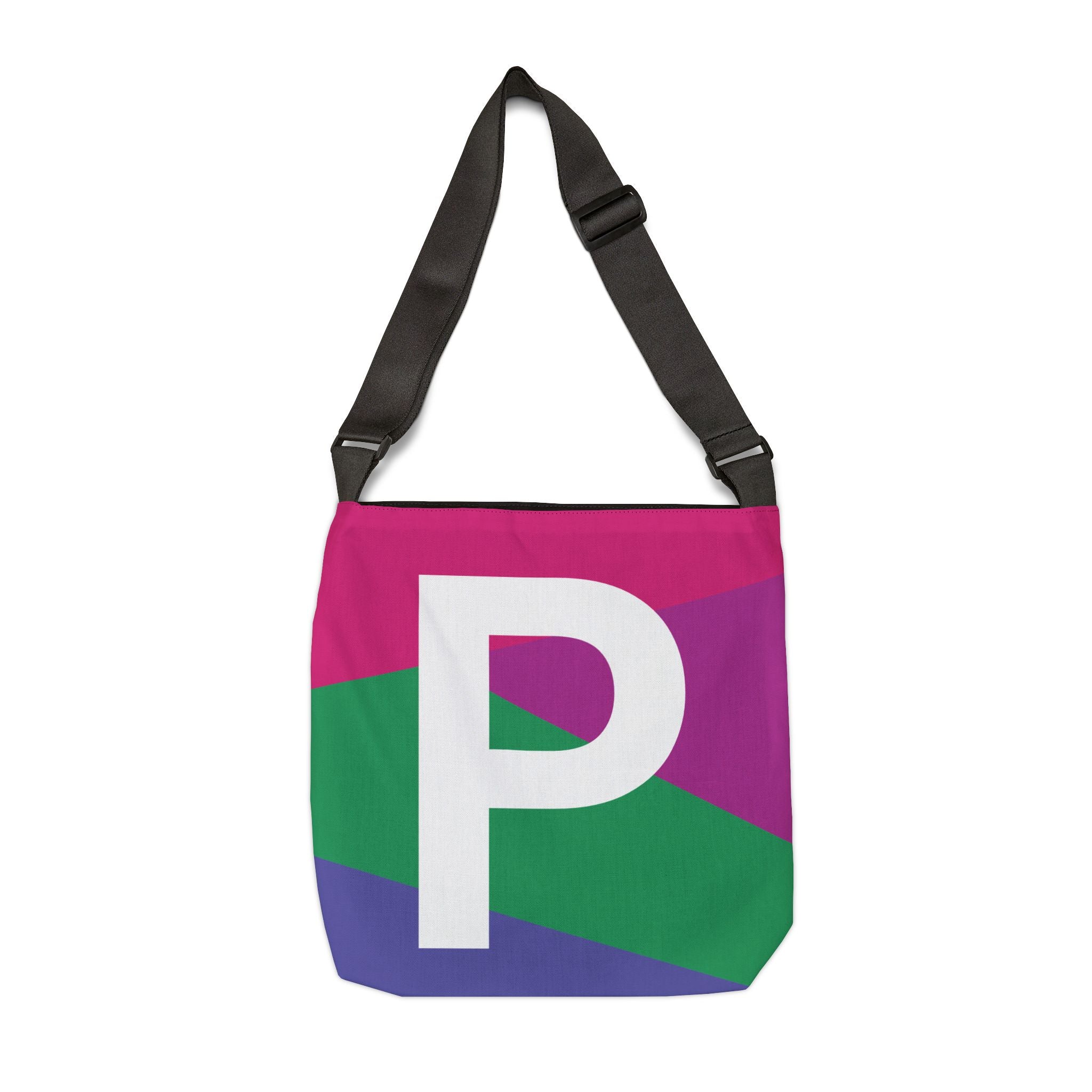 Initial Letter 'P' Colorblock Adjustable Tote Bag — Monogram Alphabet Shoulder Bag