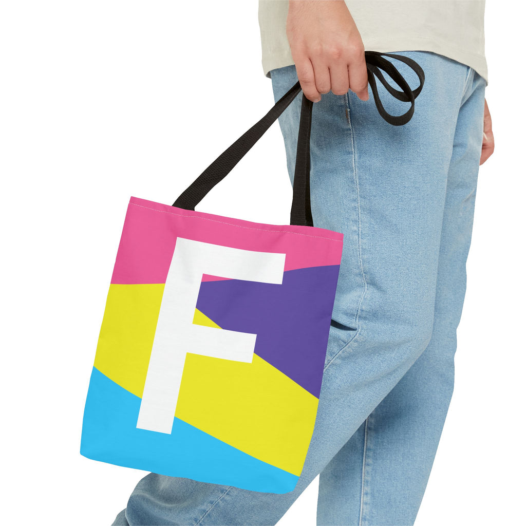 Monogram 'F' Colorblock Tote Bag — Personalized Initial F Shoulder Tote