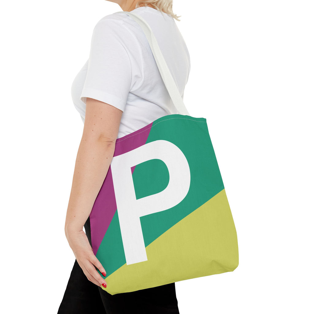 Monogram 'P' Colorblock Tote Bag — Personalized Initial P Shoulder Tote