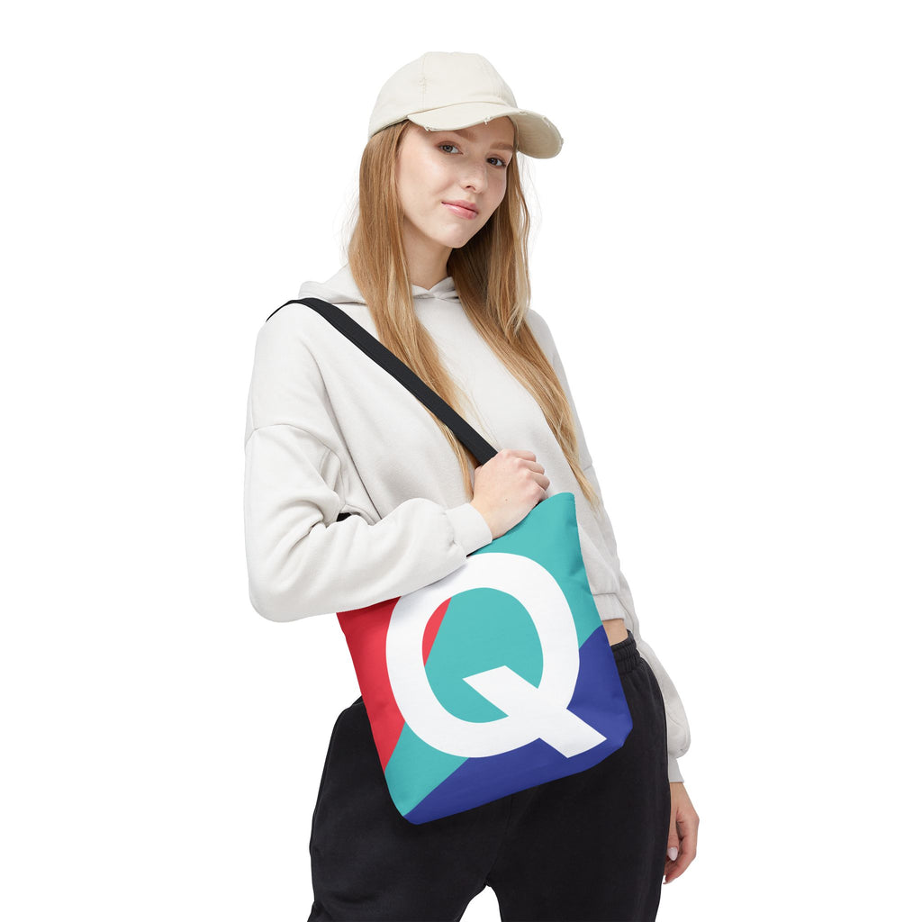 Monogram 'Q' Colorblock Tote Bag — Personalized Initial Q Shoulder Tote