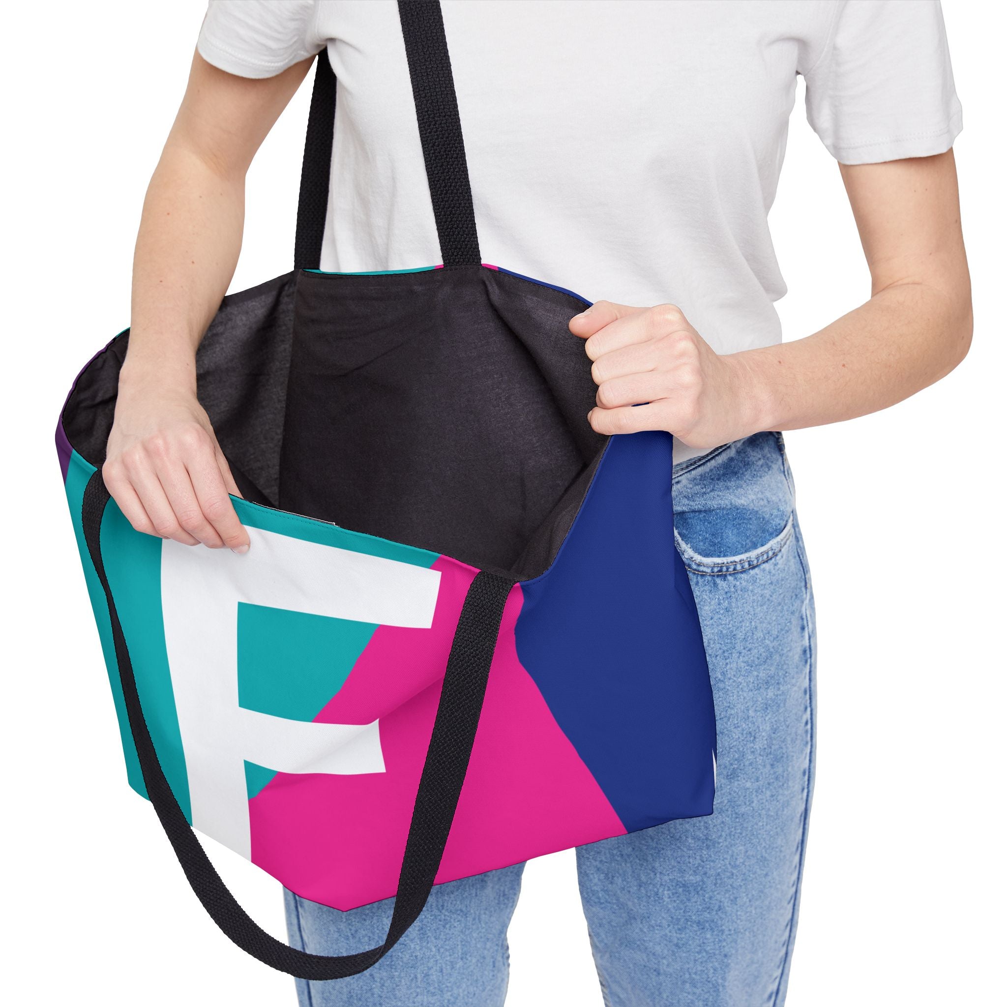 Personalized 'F' Colorblock Tote Bag — Monogram Weekender Tote
