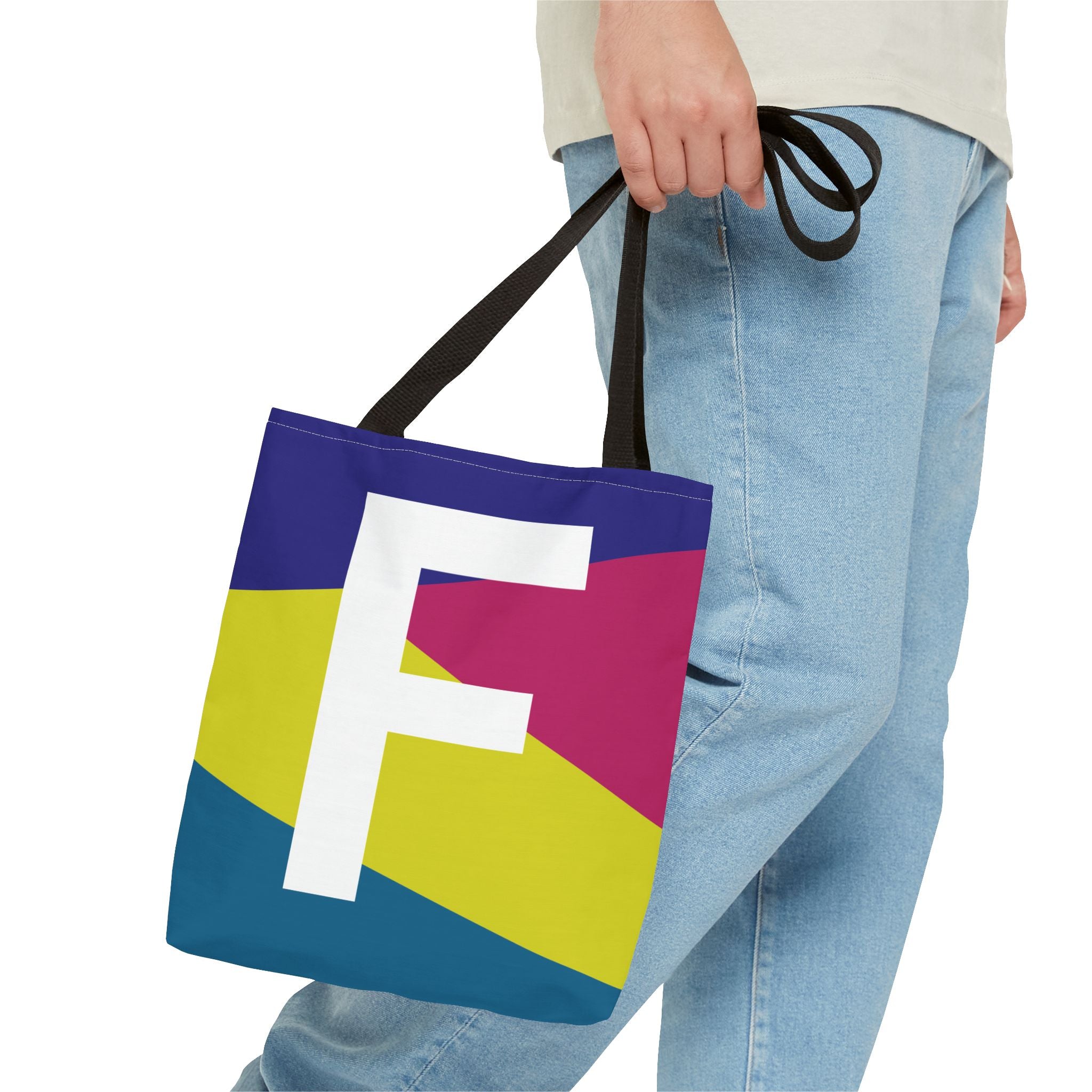 Monogram 'F' Colorblock Tote Bag — Personalized Initial F Shoulder Tote