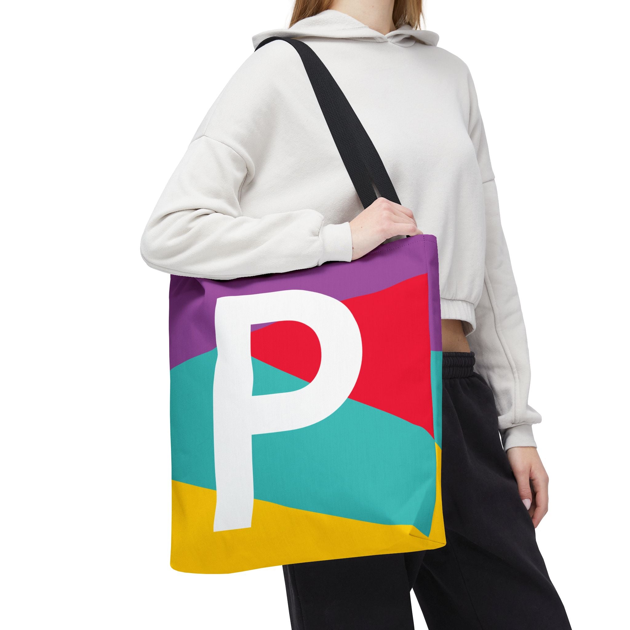 Monogram 'P' Colorblock Tote Bag — Personalized Initial P Shoulder Tote