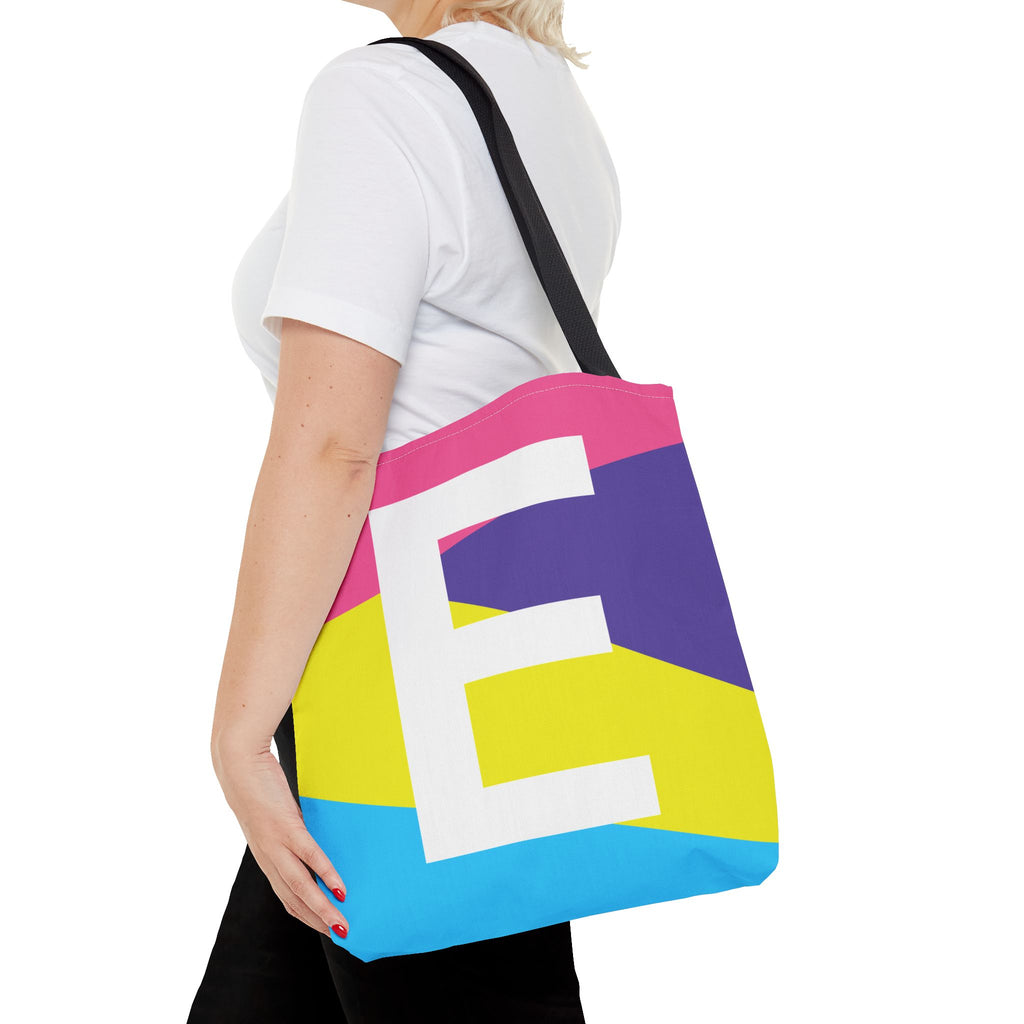 Monogram 'E' Colorblock Tote Bag — Personalized Initial E Shoulder Tote