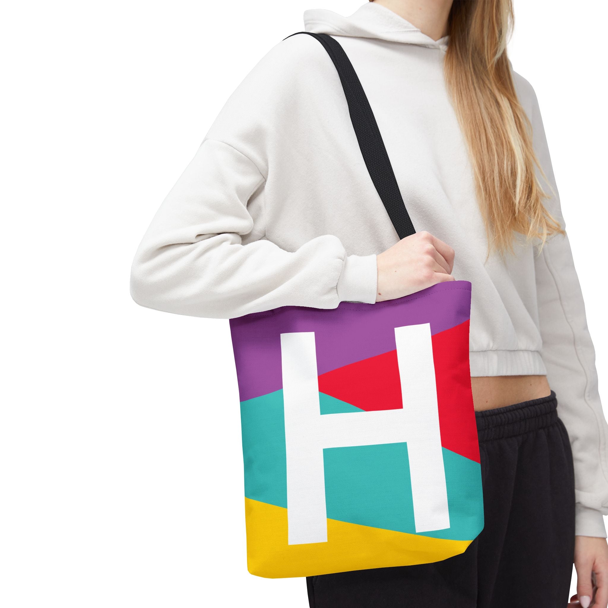 Monogram 'H' Colorblock Tote Bag — Personalized Initial H Shoulder Tote