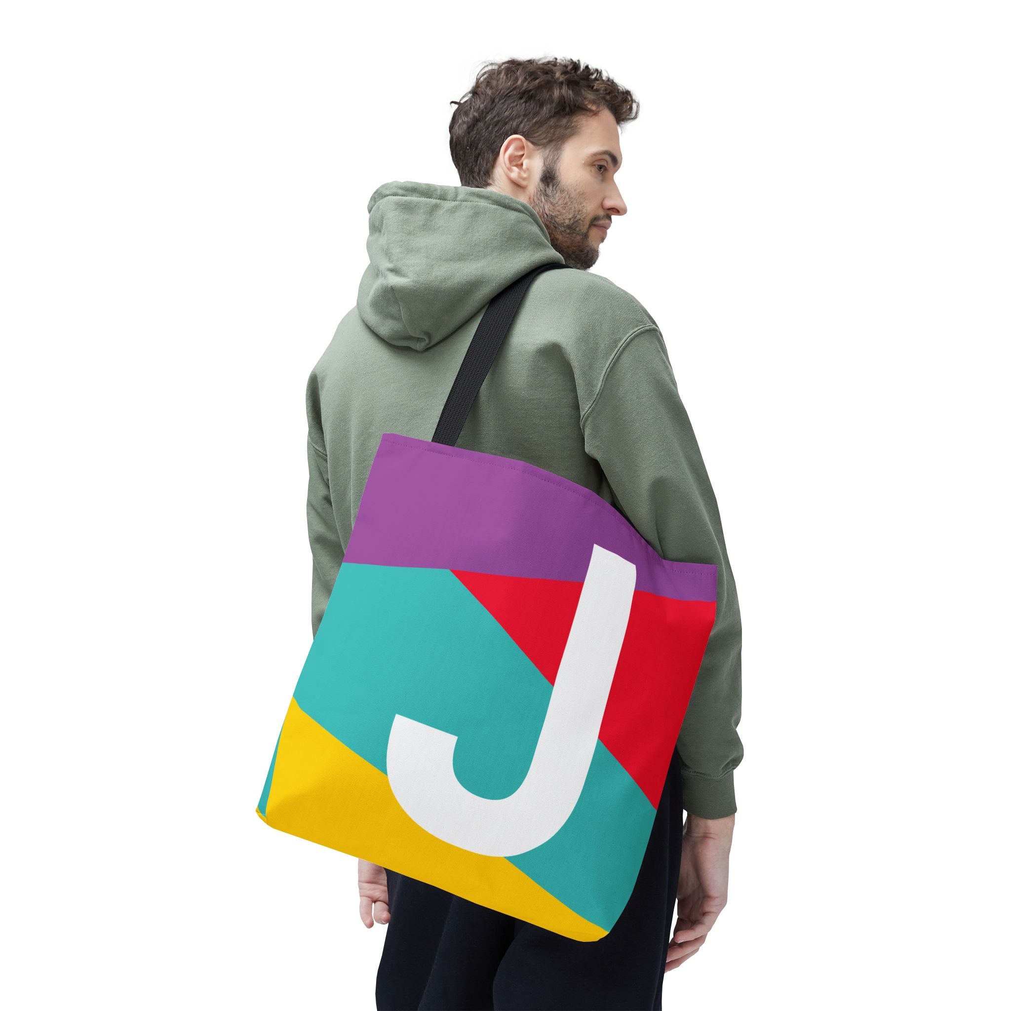 Monogram 'J' Colorblock Tote Bag — Personalized Initial J Shoulder Tote