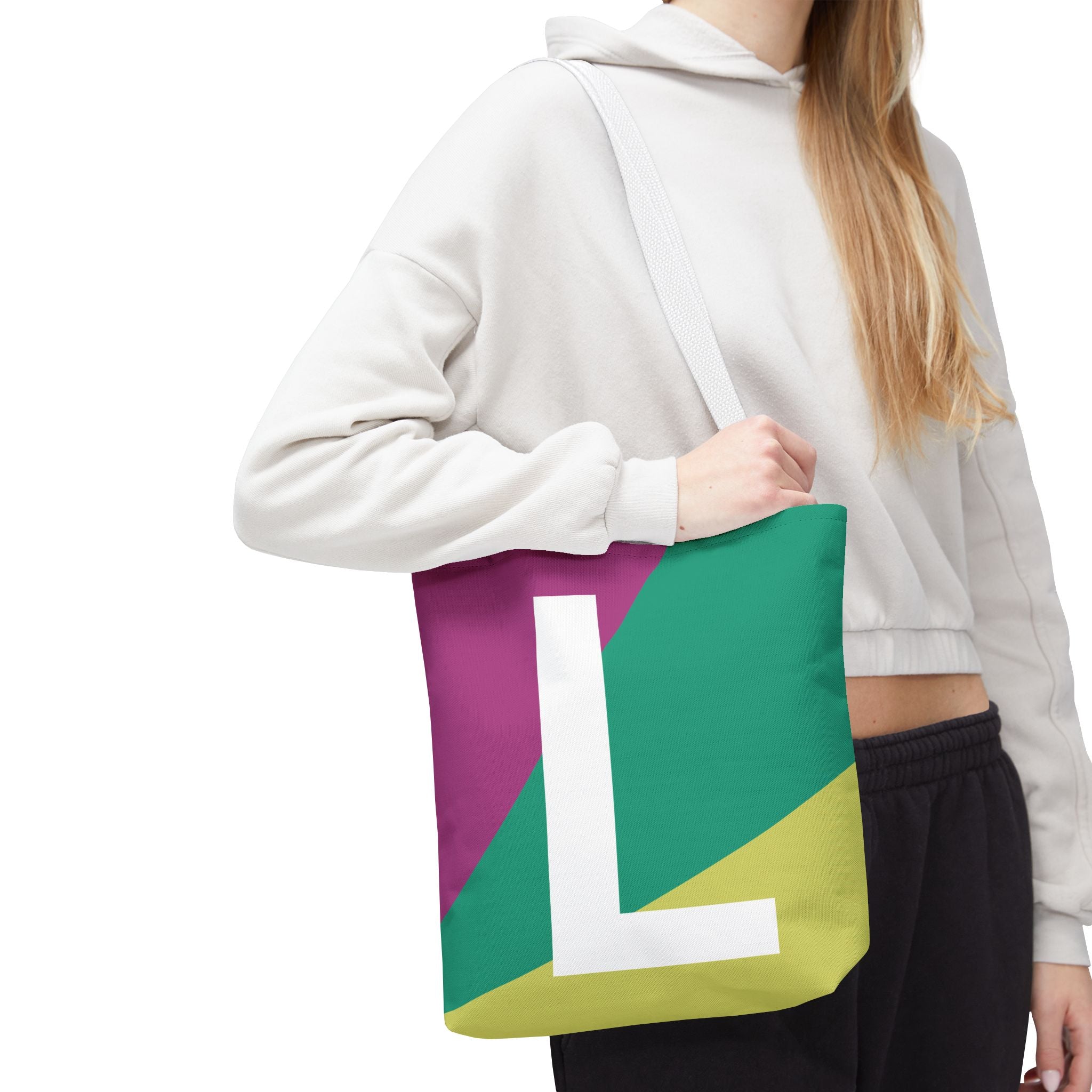 Monogram 'L' Colorblock Tote Bag — Personalized Initial L Shoulder Tote