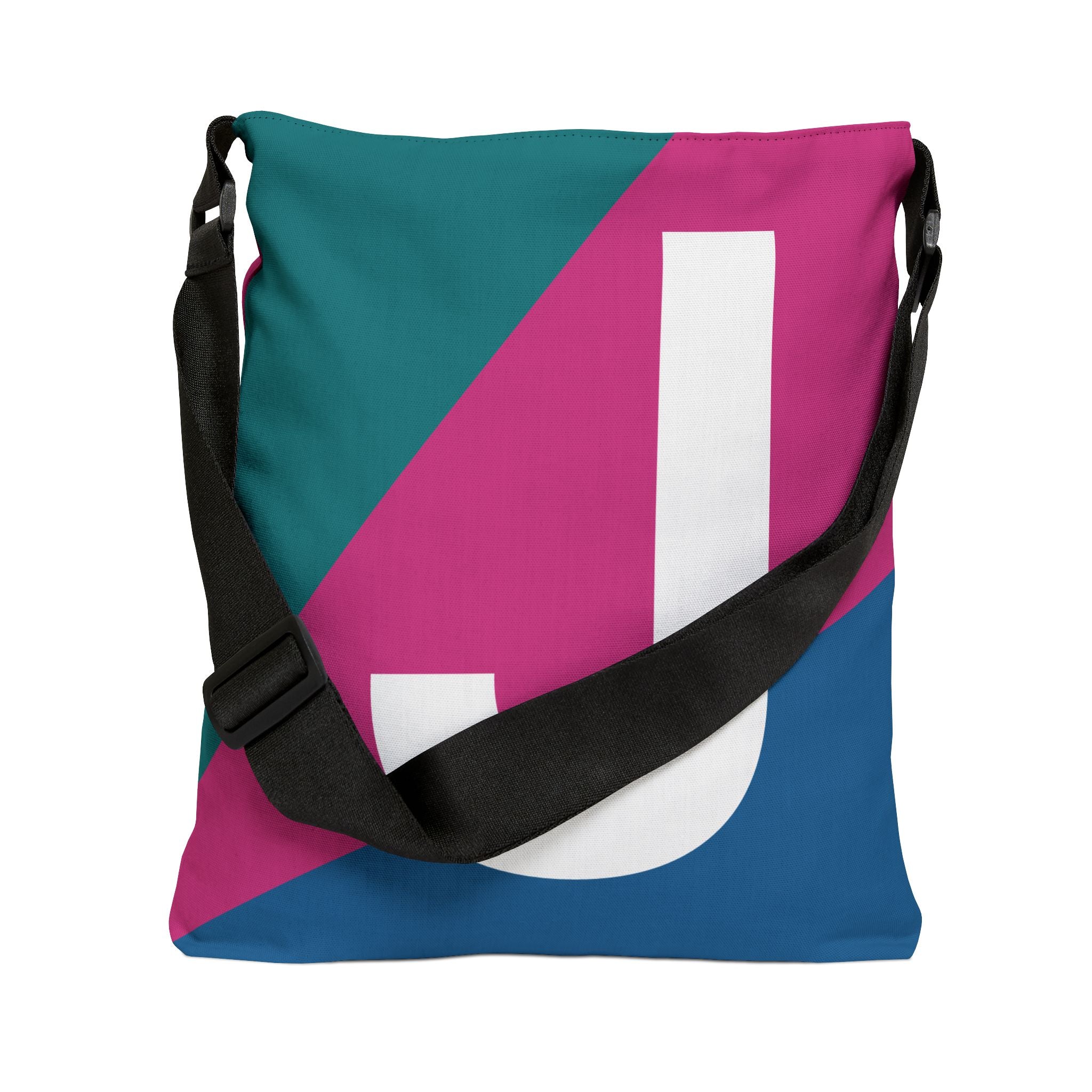 Initial Letter 'J' Colorblock Adjustable Tote Bag — Monogram Alphabet Shoulder Bag
