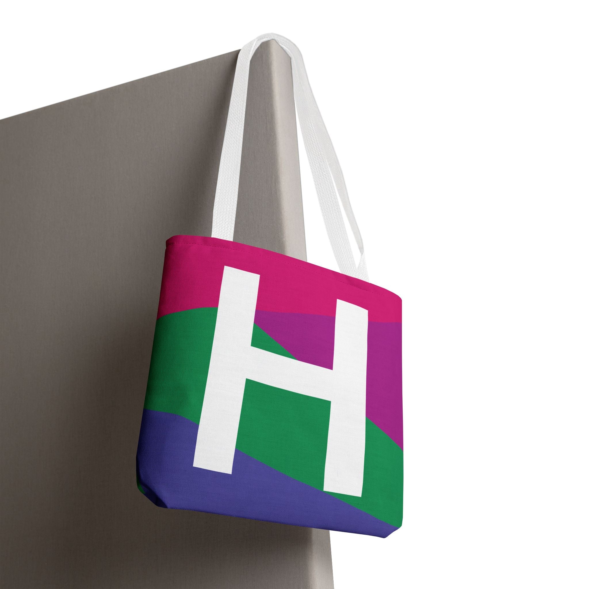 Monogram 'H' Colorblock Tote Bag — Personalized Initial H Shoulder Tote