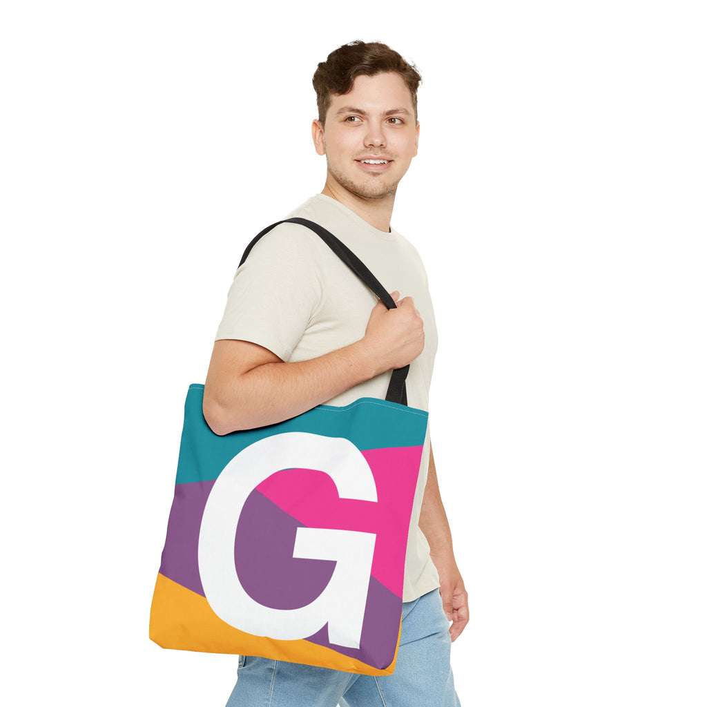 Monogram 'G' Colorblock Tote Bag — Personalized Initial G Shoulder Tote
