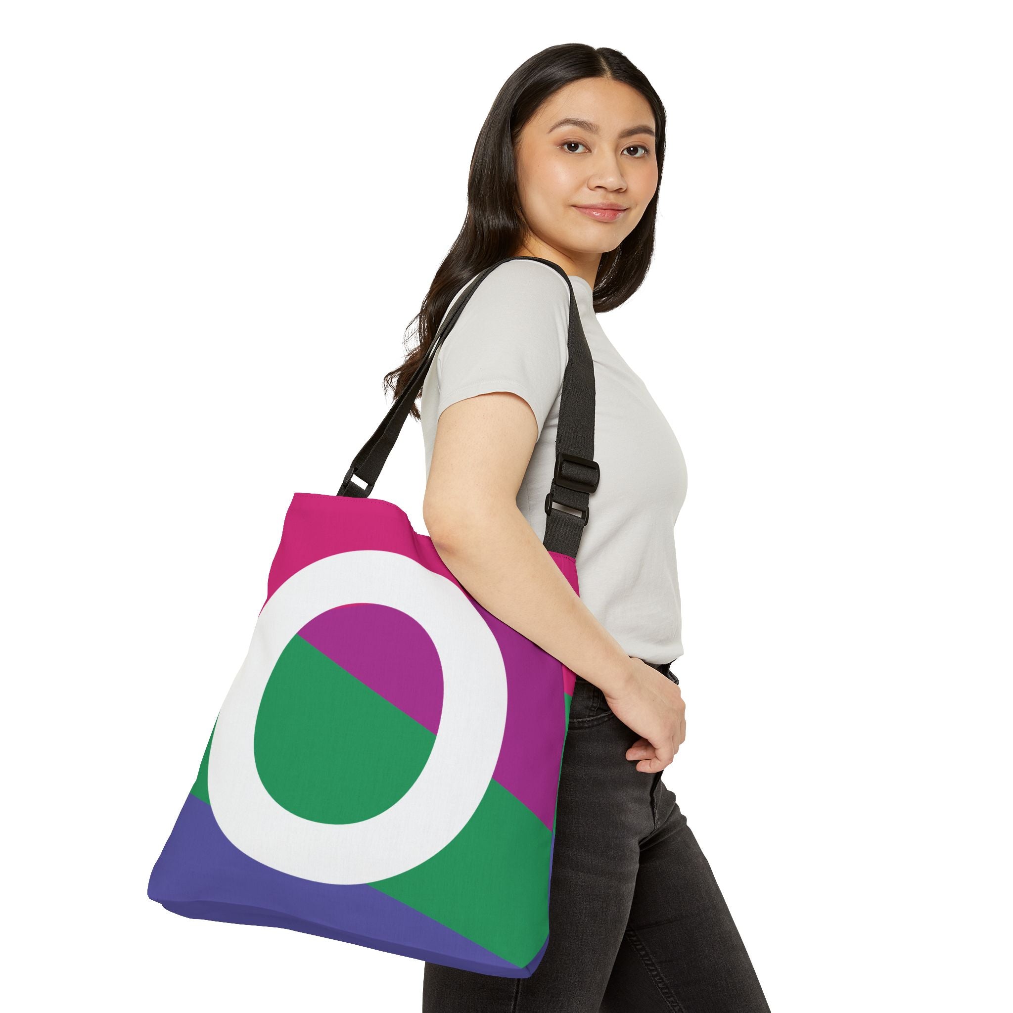 Initial Letter 'O' Colorblock Adjustable Tote Bag — Monogram Alphabet Shoulder Bag