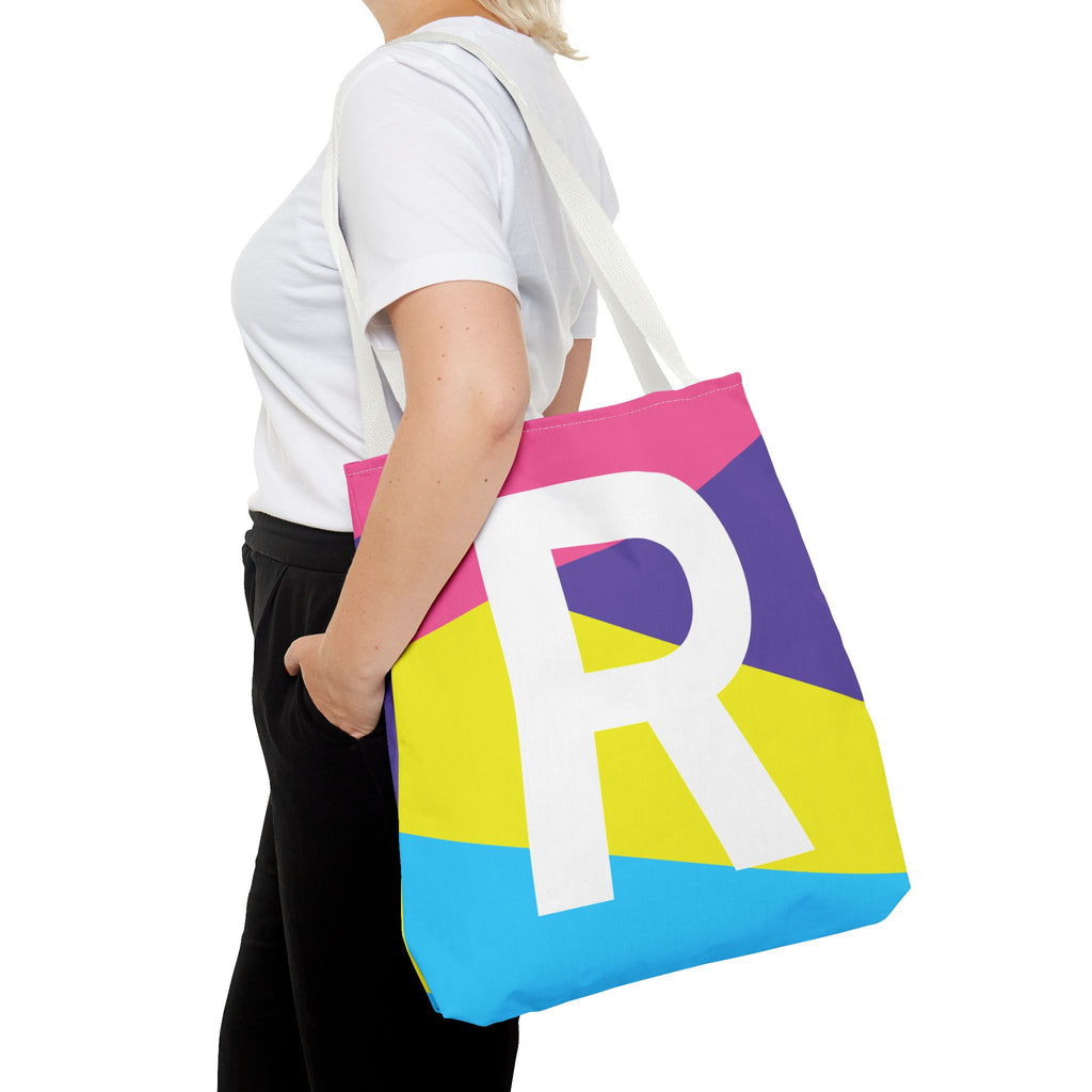 Monogram 'R' Colorblock Tote Bag — Personalized Initial R Shoulder Tote