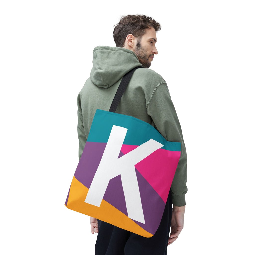 Monogram 'K' Colorblock Tote Bag — Personalized Initial K Shoulder Tote