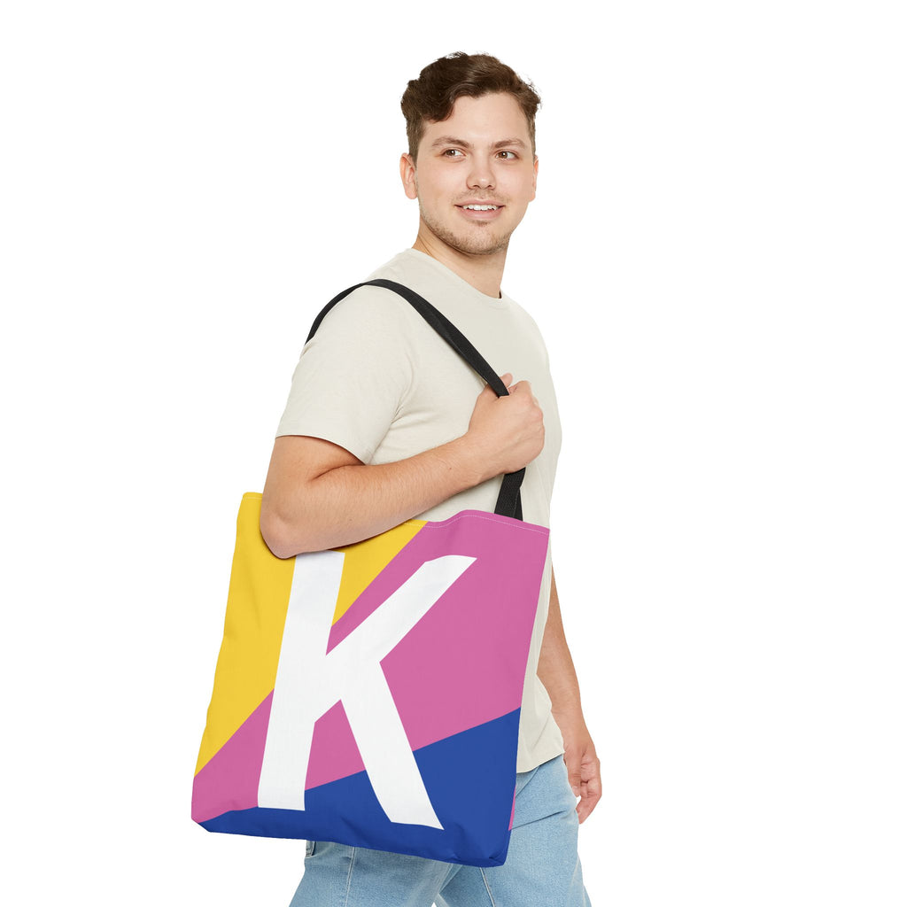 Monogram 'K' Colorblock Tote Bag — Personalized Initial K Shoulder Tote