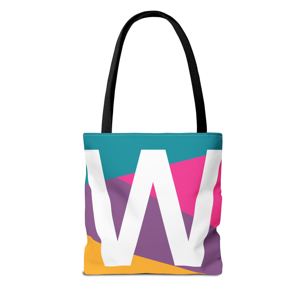 Monogram 'W' Colorblock Tote Bag — Personalized Initial W Shoulder Tote