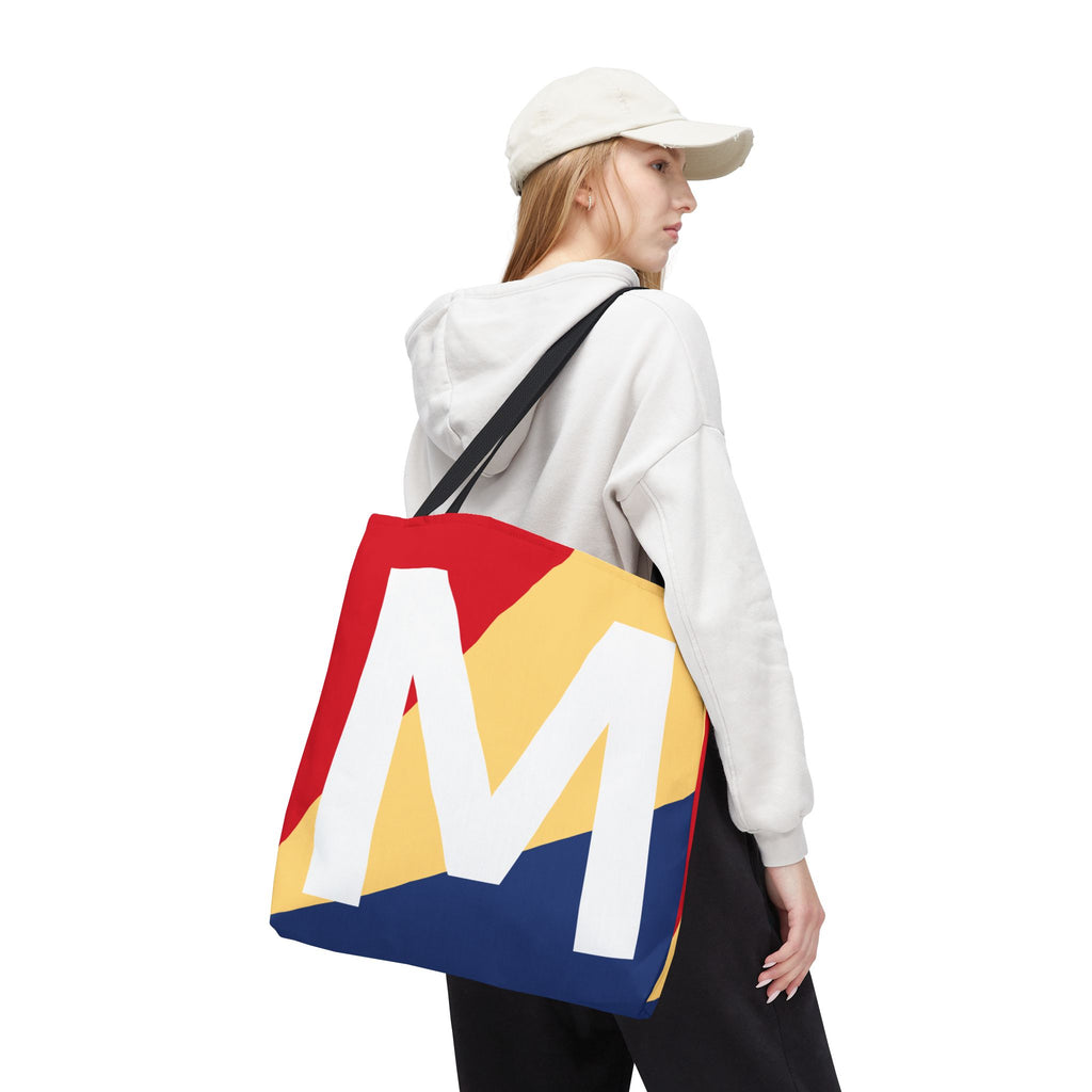 Monogram 'M' Colorblock Tote Bag — Personalized Initial M Shoulder Tote