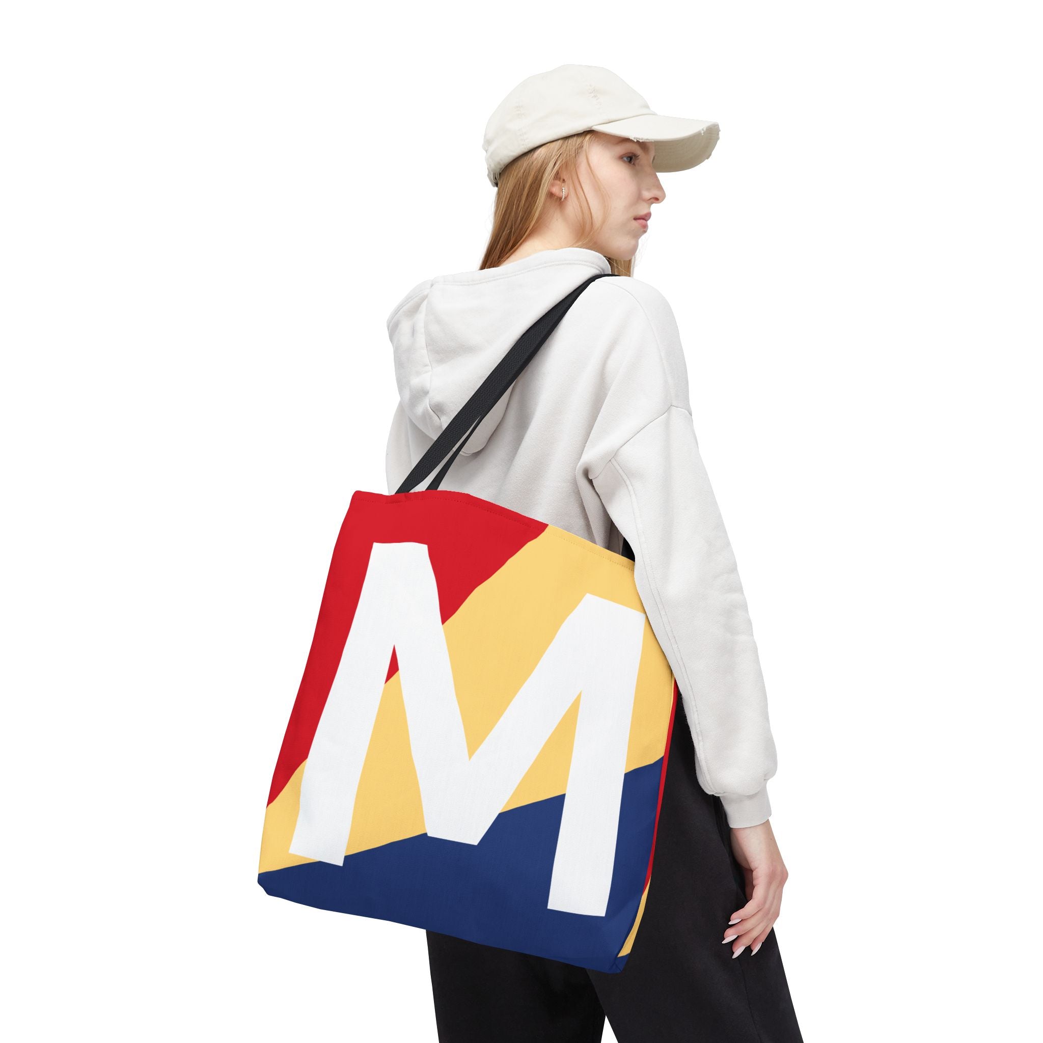 Monogram 'M' Colorblock Tote Bag — Personalized Initial M Shoulder Tote