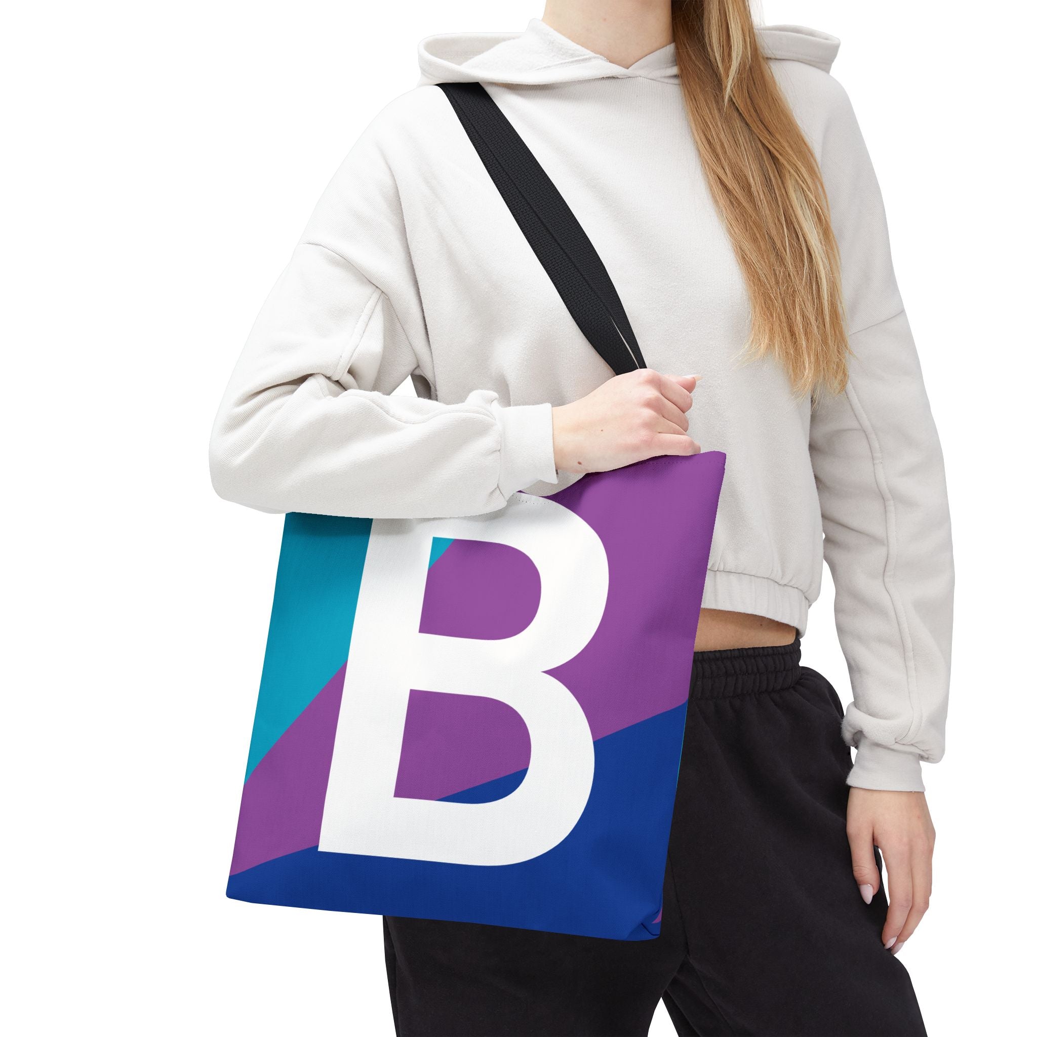 Monogram 'B' Colorblock Tote Bag — Personalized Initial B Shoulder Tote