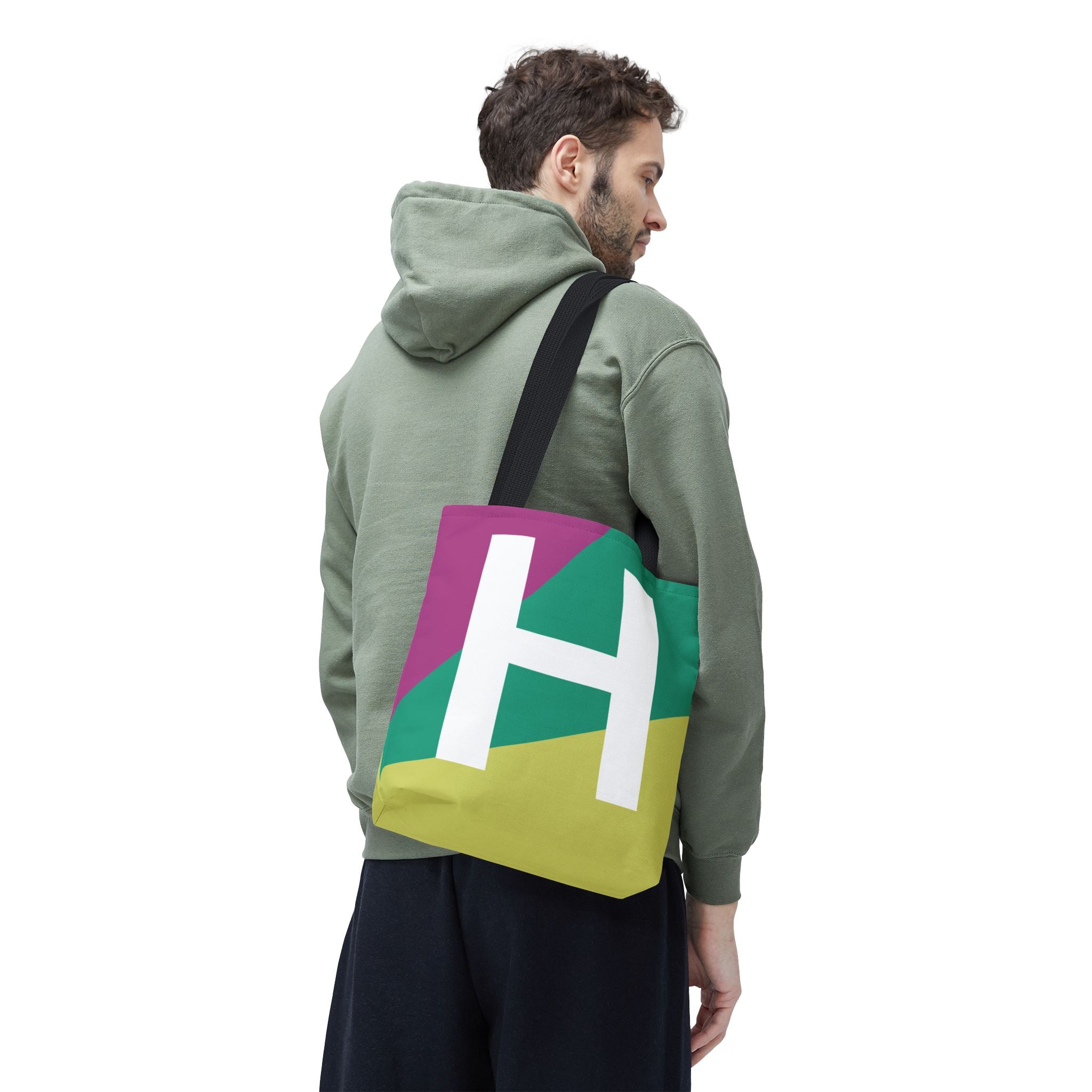 Monogram 'H' Colorblock Tote Bag — Personalized Initial H Shoulder Tote