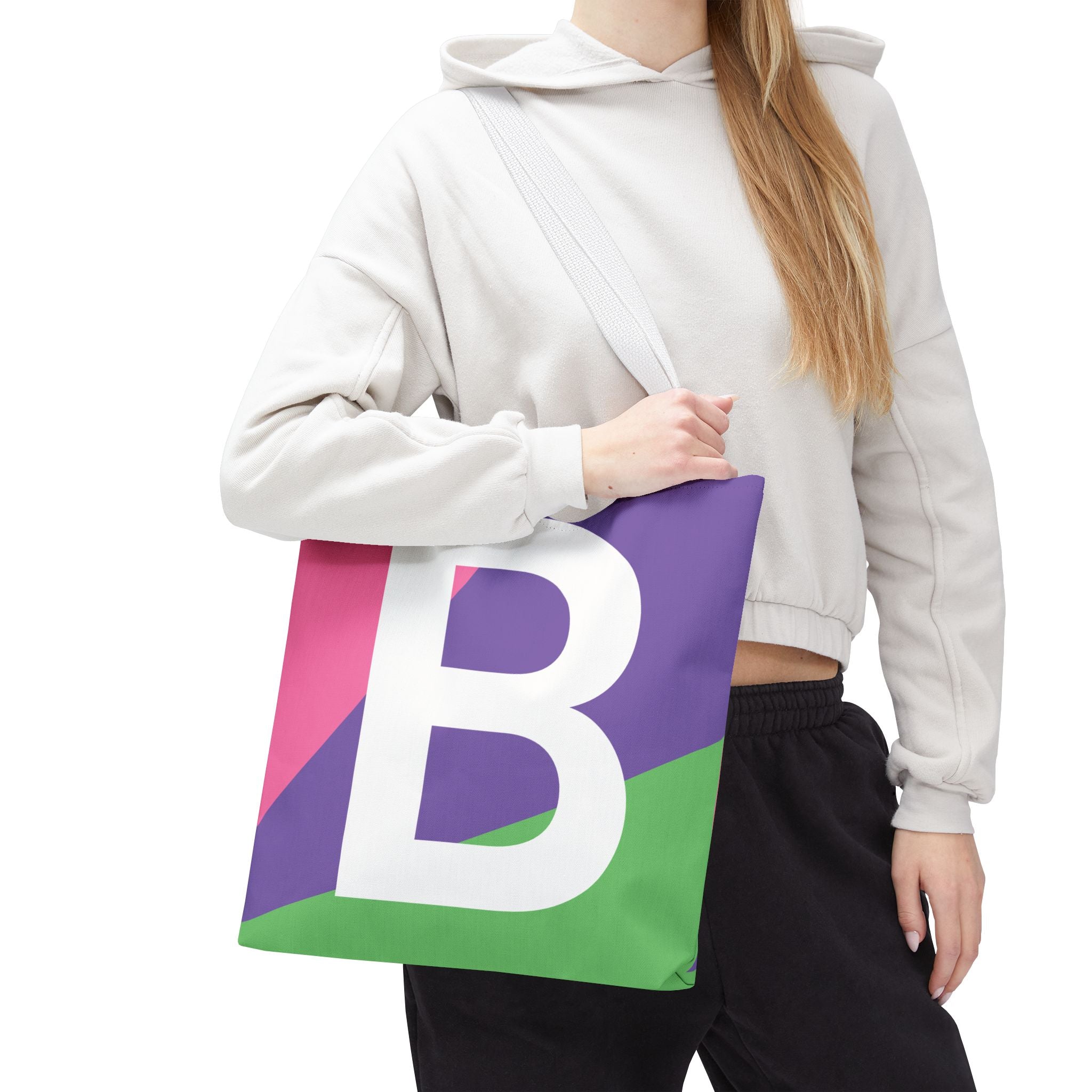 Monogram 'B' Colorblock Tote Bag — Personalized Initial B Shoulder Tote