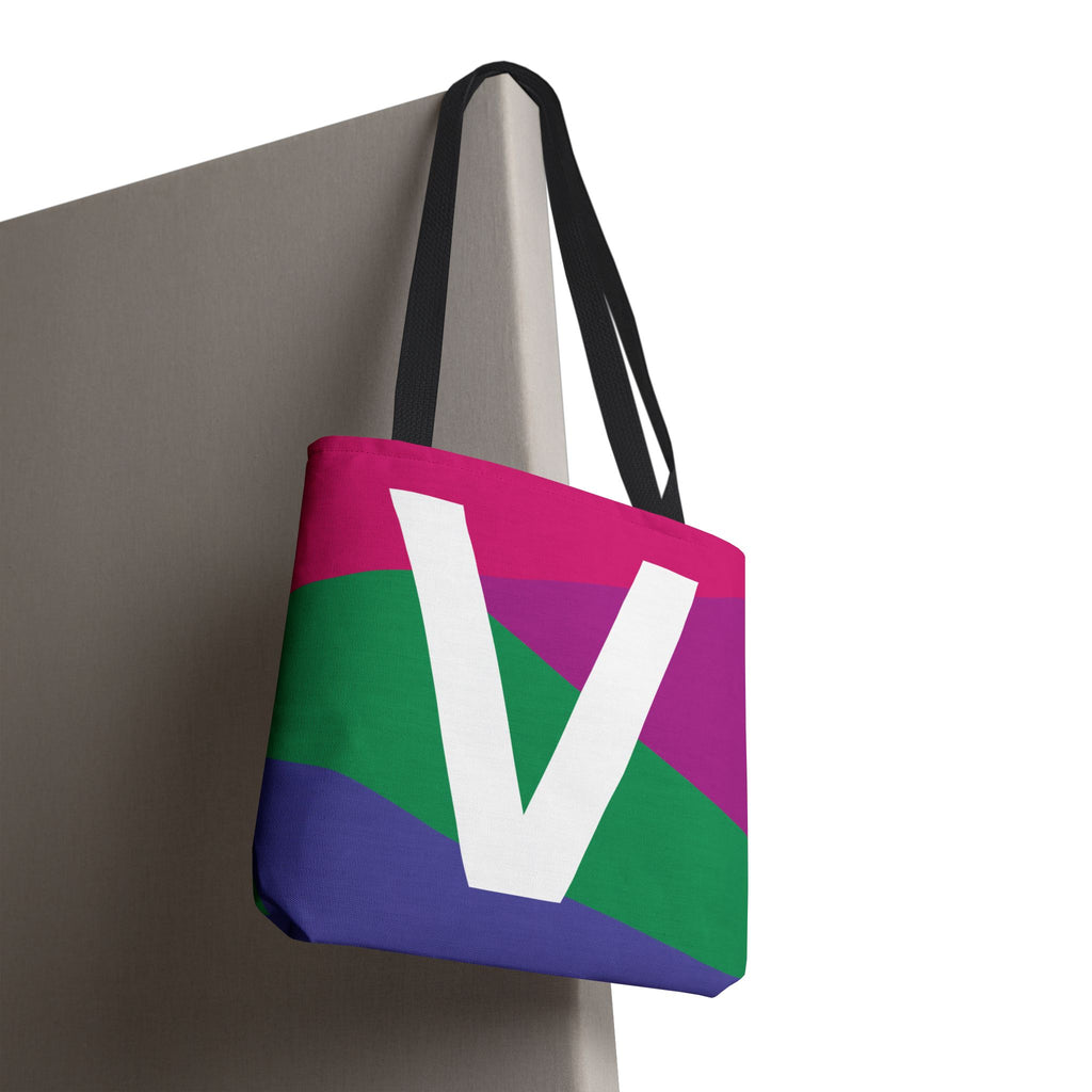 Monogram 'V' Colorblock Tote Bag — Personalized Initial V Shoulder Tote