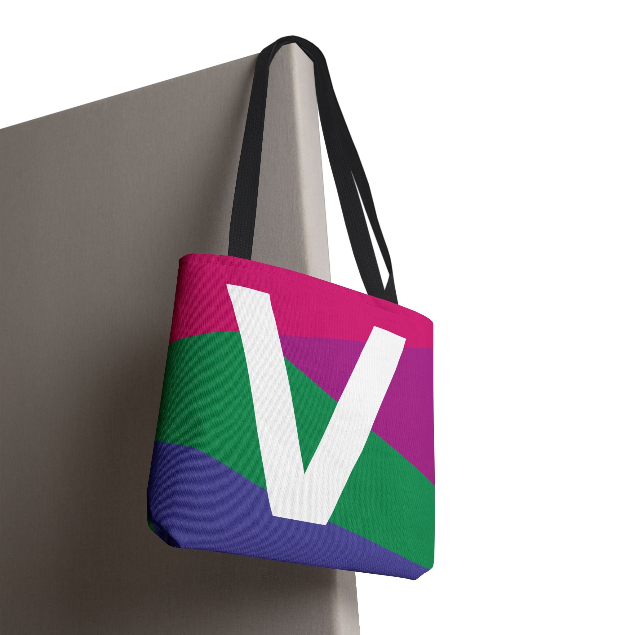 Monogram 'V' Colorblock Tote Bag — Personalized Initial V Shoulder Tote