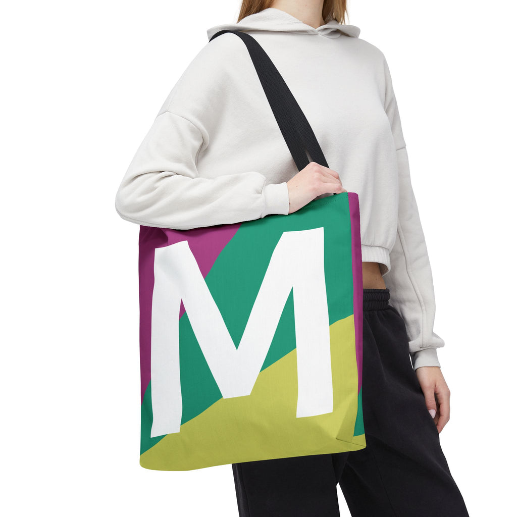Monogram 'M' Colorblock Tote Bag — Personalized Initial M Shoulder Tote