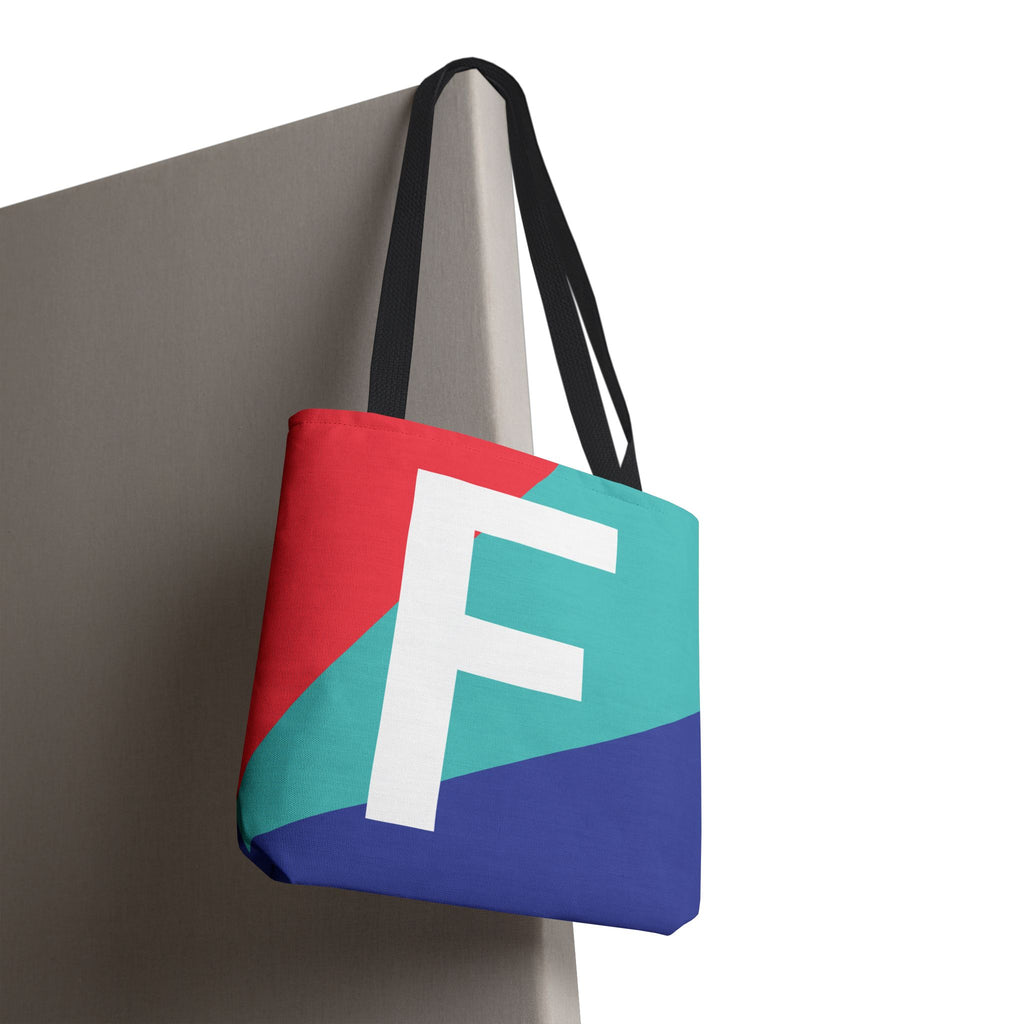 Monogram 'F' Colorblock Tote Bag — Personalized Initial F Shoulder Tote
