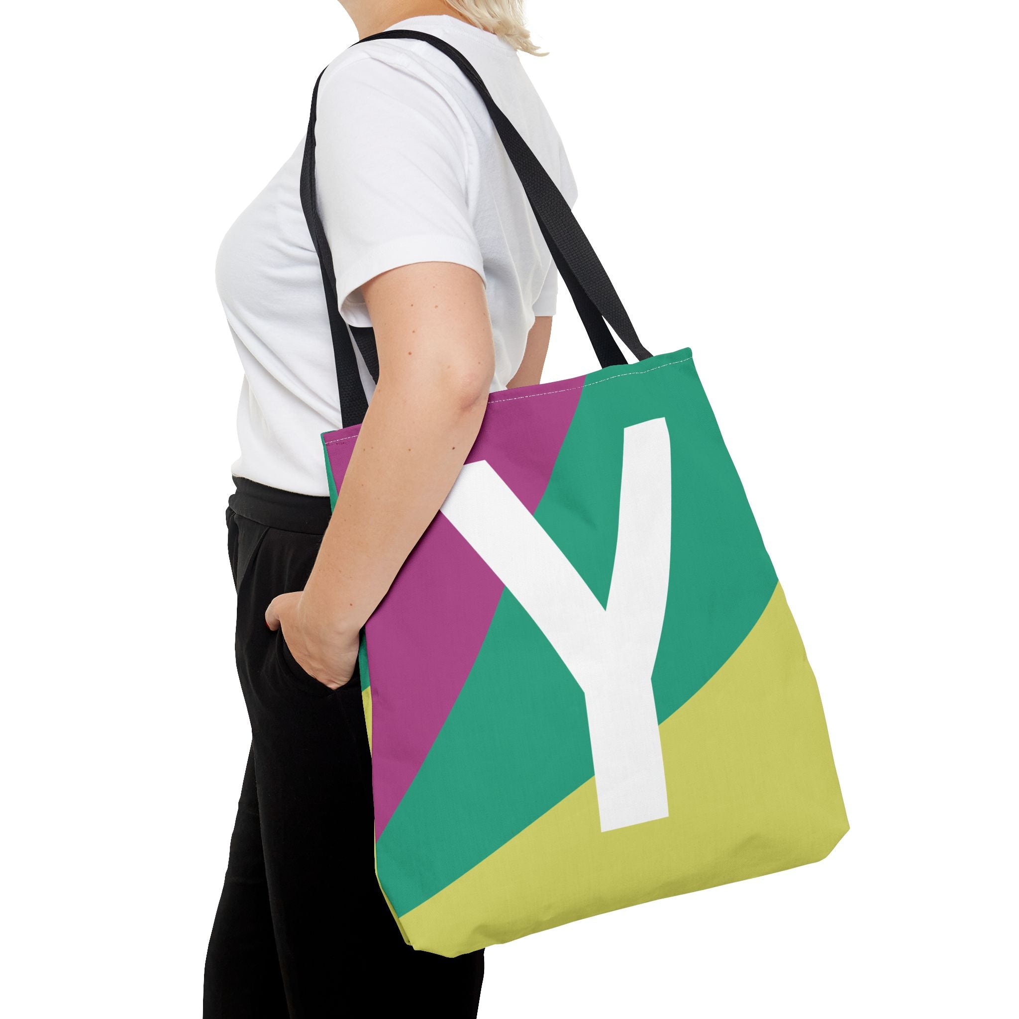 Monogram 'Y' Colorblock Tote Bag — Personalized Initial Y Shoulder Tote
